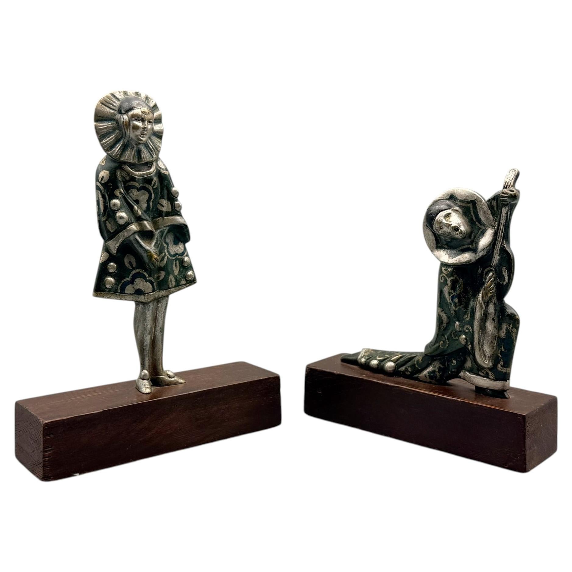 Art Deco 'Commedia dell'arte' Bookends For Sale