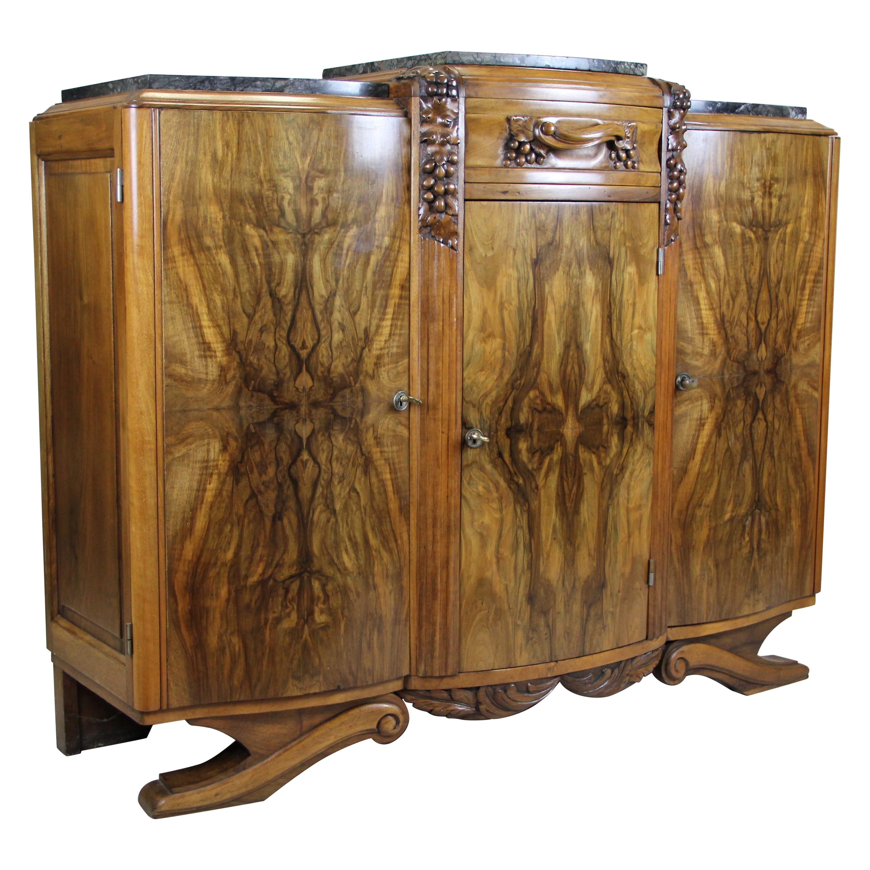 Art Deco Commode Buffet Hand Carved, France, circa 1925