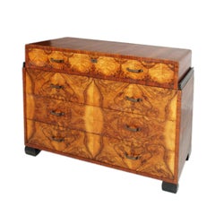 Art Deco Commode & Mirror in walnut by Atelier Varedo, Gino Maggioni attributed.
