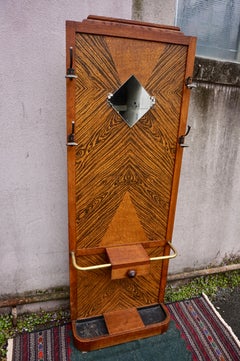 Art Deco Compact Foyer Coat Rack Cum Umbrella Stand Oak & Brass