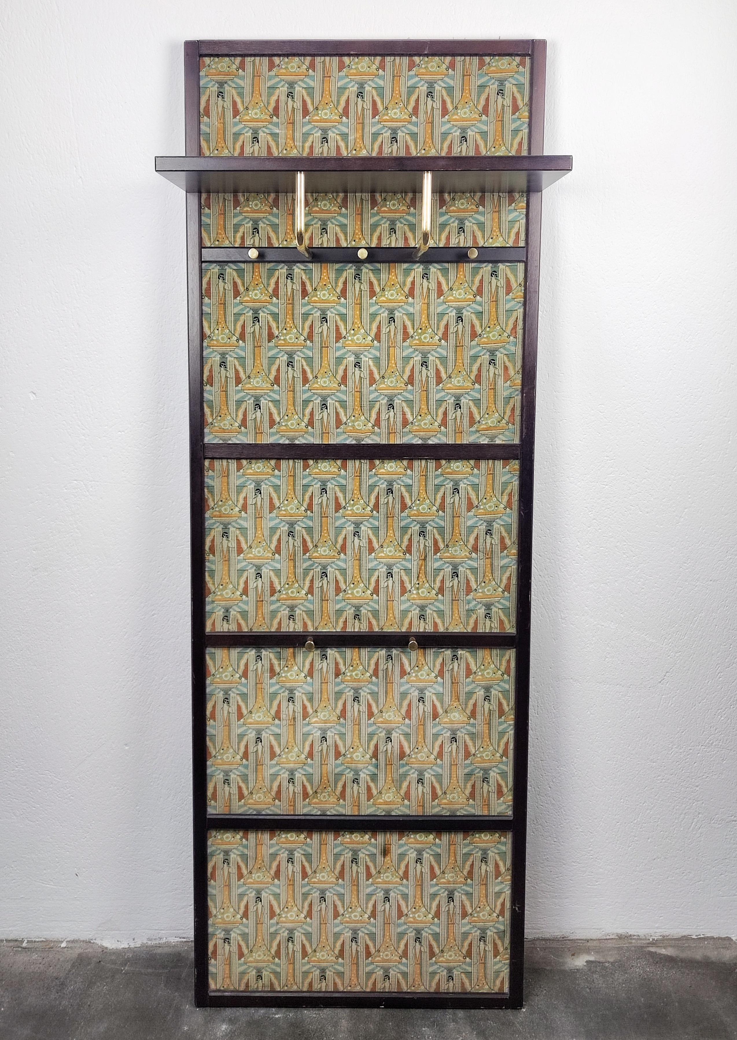 Art Deco Compact Foyer Coat Rack with Klimt-Esque Fabric, Austria, 1920s For Sale 5