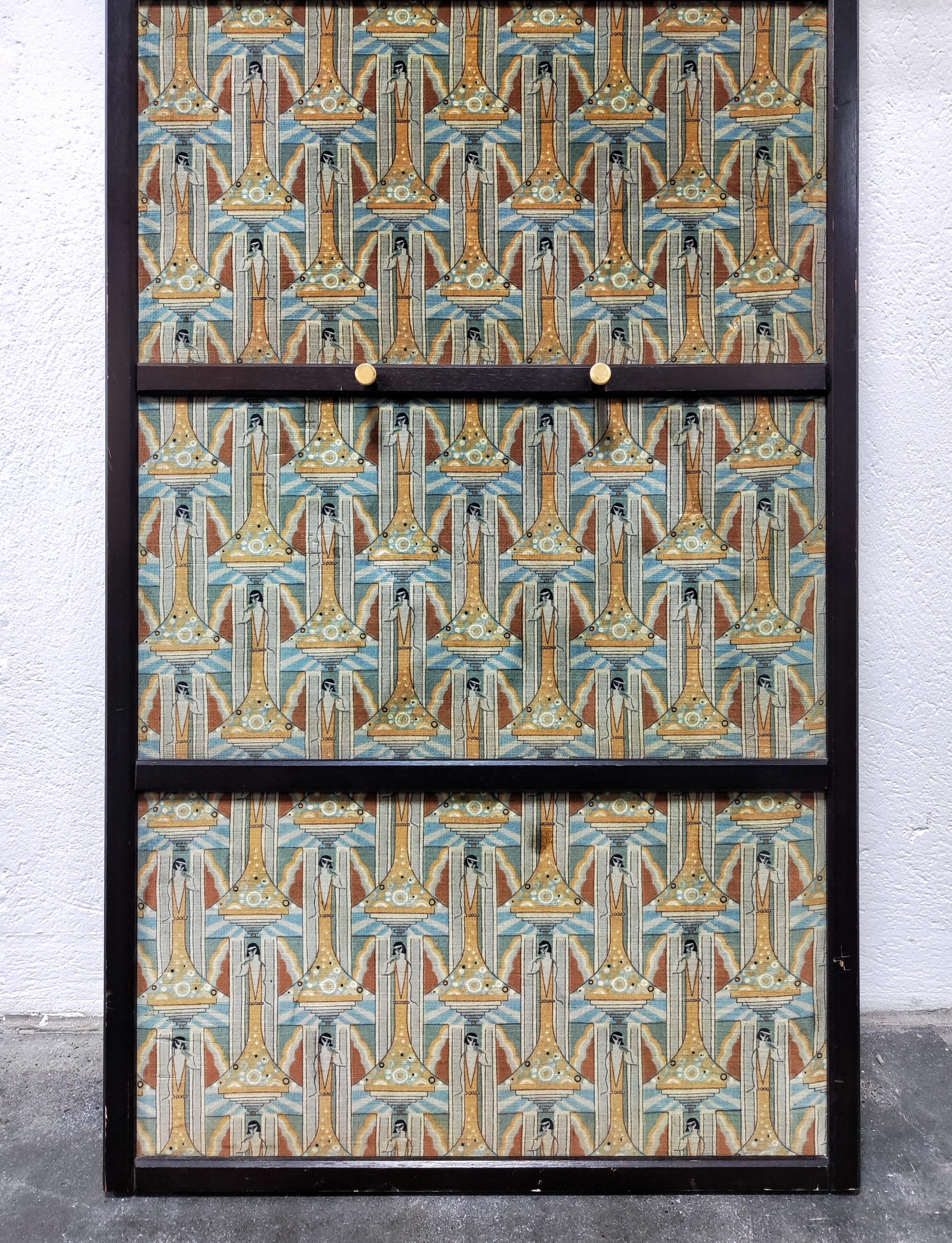 Early 20th Century Art Deco Compact Foyer Coat Rack with Klimt-Esque Fabric, Austria, 1920s For Sale