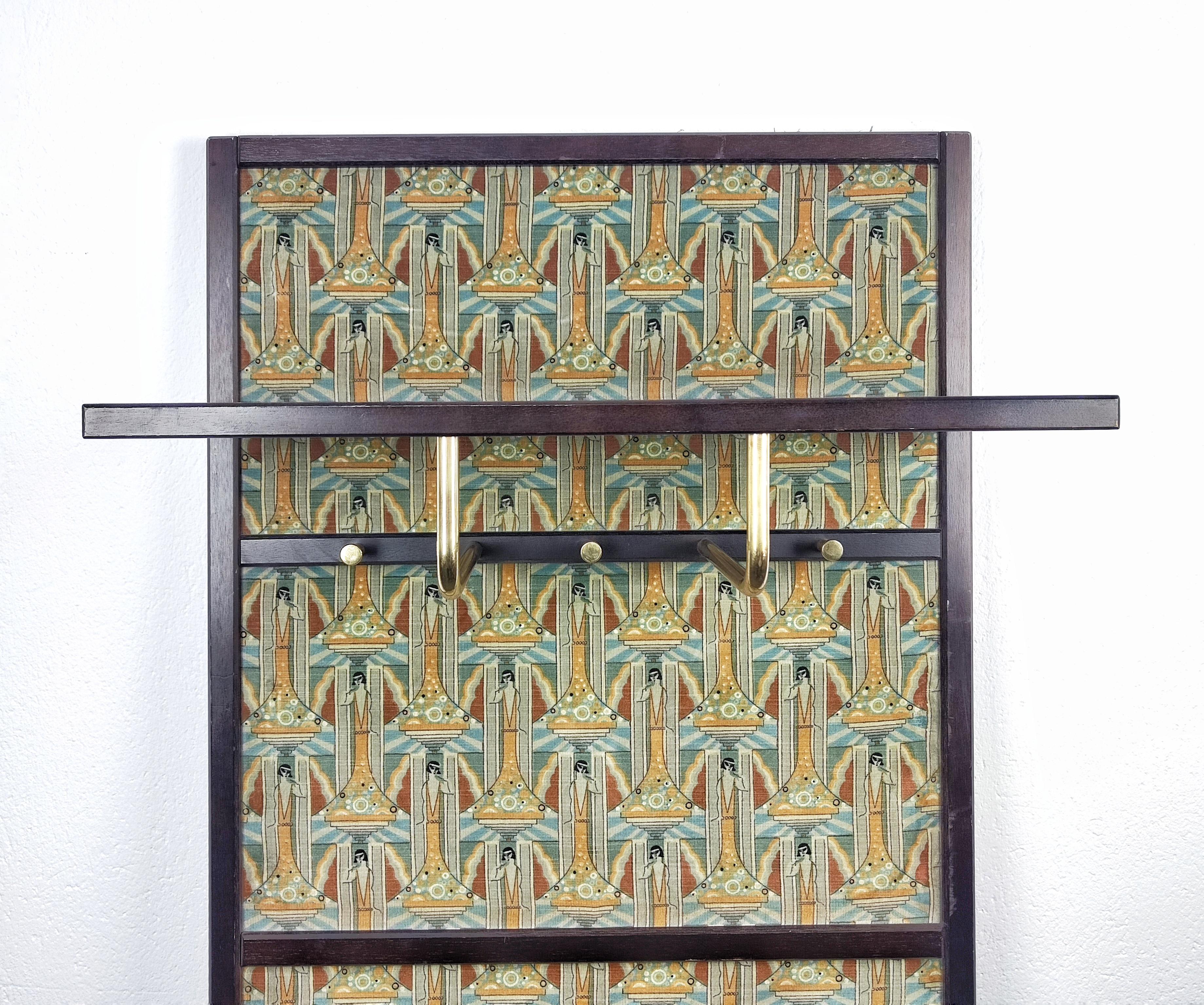 Art Deco Compact Foyer Coat Rack with Klimt-Esque Fabric, Austria, 1920s For Sale 3