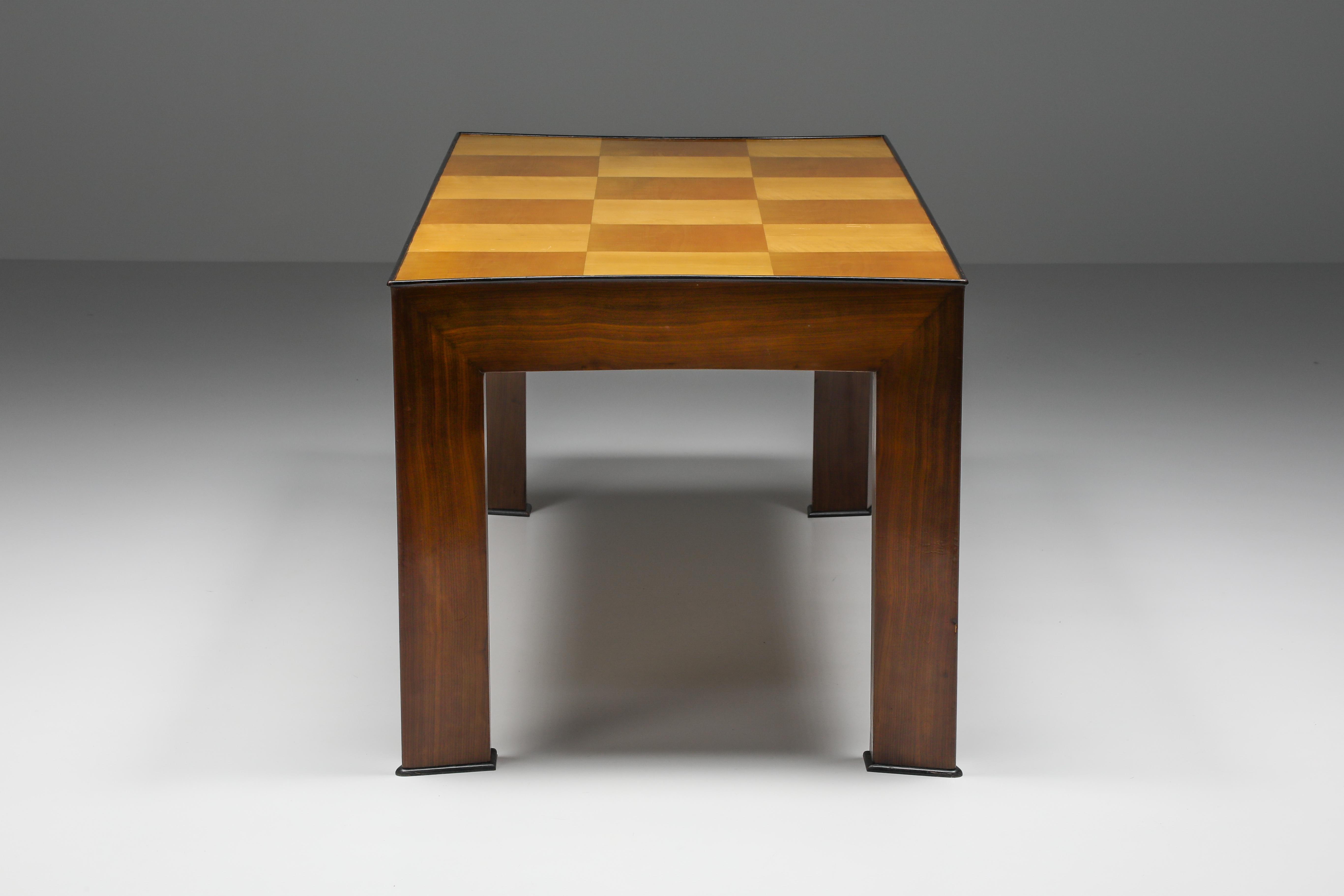 Wood Art Deco Concave Dining Table, Italy, 1970s For Sale