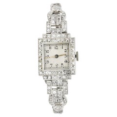 Art Deco Concord 9.88 CTW Diamond Platinum Vintage Swiss Ladies Watch Bracelet