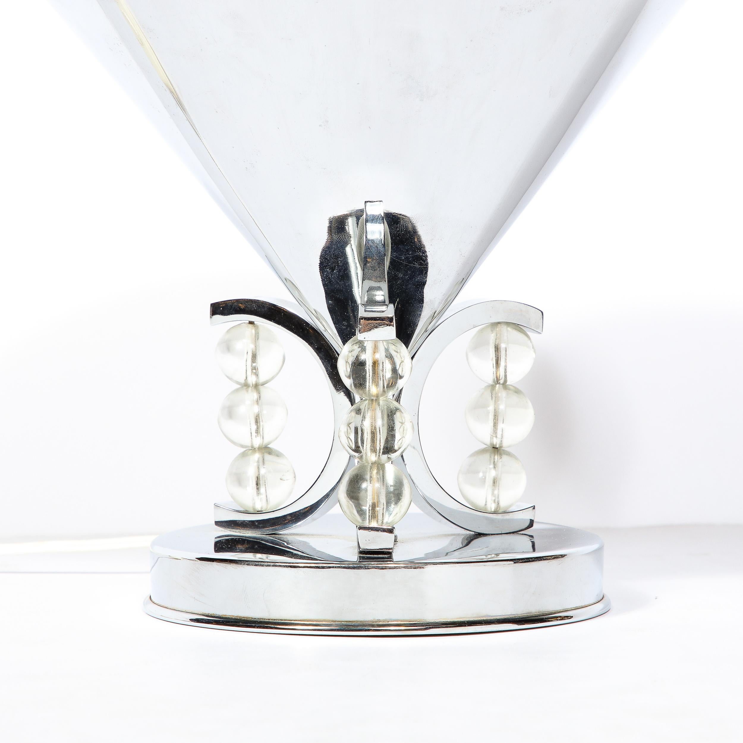 Art déco Lampe de bureau conique Art Déco en chrome avec détails en forme de boule de verre empilée en vente