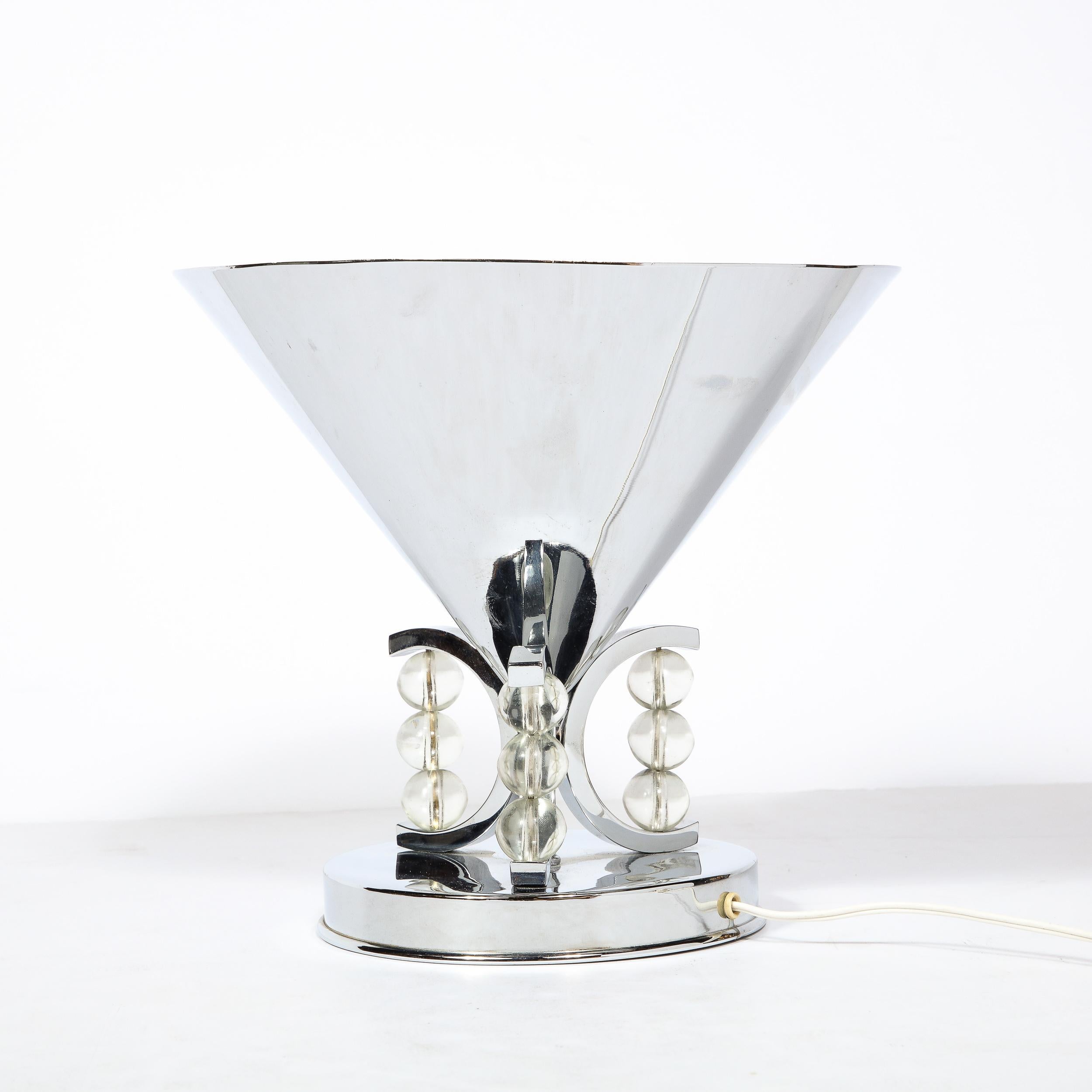 Chrome Lampe de bureau conique Art Déco en chrome avec détails en forme de boule de verre empilée en vente