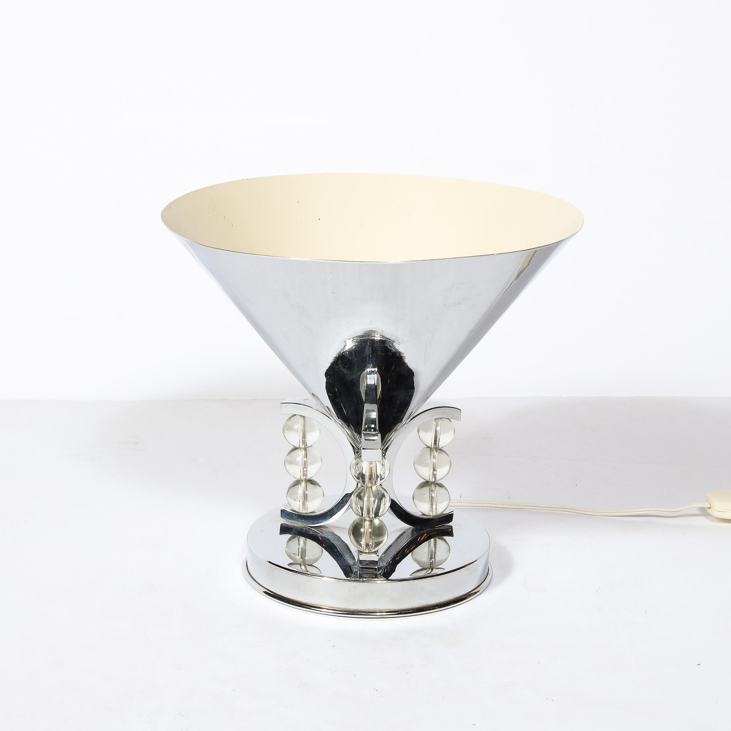Lampe de bureau conique Art Déco en chrome avec détails en forme de boule de verre empilée en vente 2