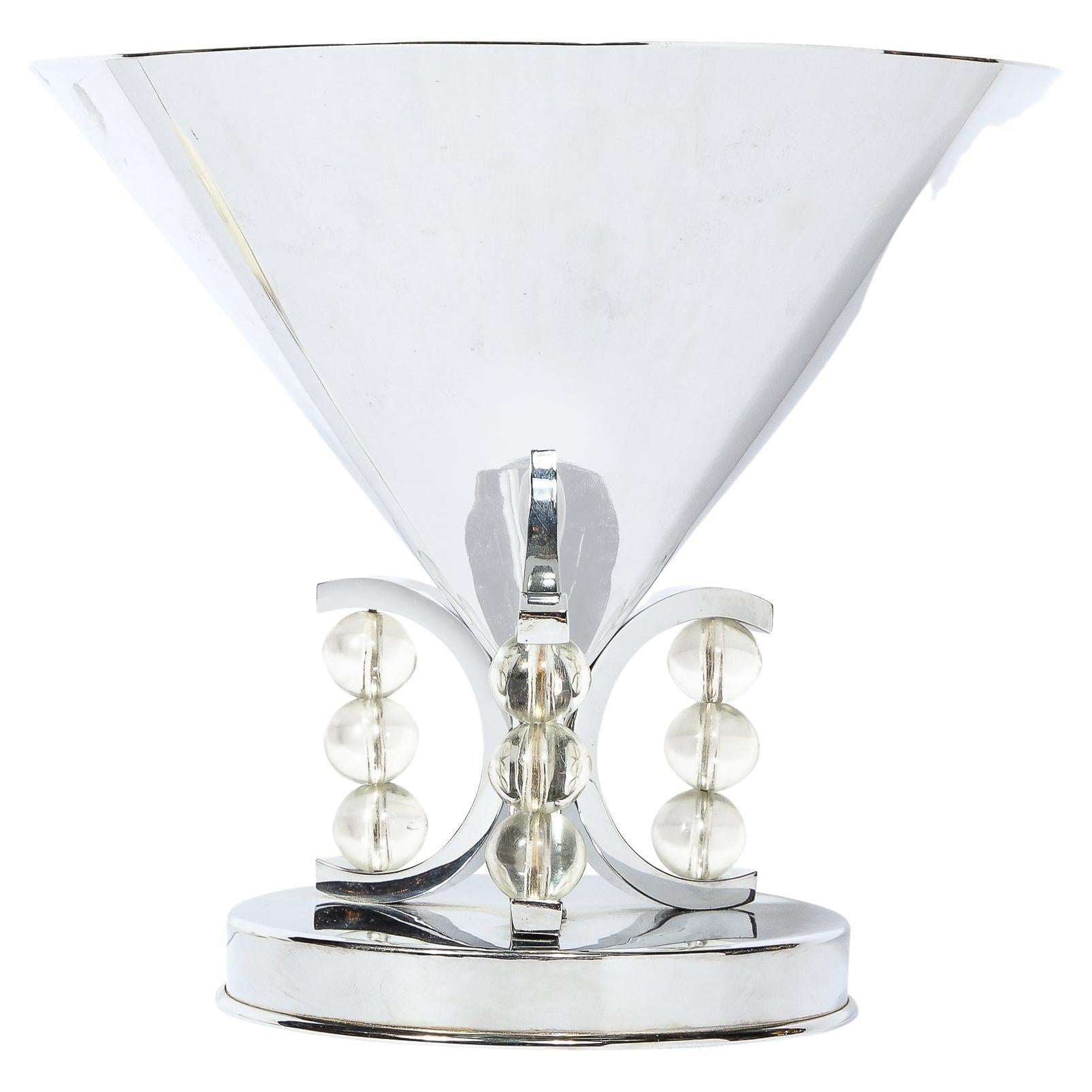 Lampe de bureau conique Art Déco en chrome avec détails en forme de boule de verre empilée en vente