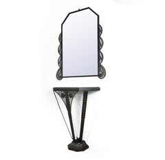 Art Deco Console and Mirror Silvered and Bronzed Wrought Iron, circa 1930