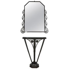 Art Deco Console and Mirror Silvered and Bronzed Wrought Iron, circa 1930