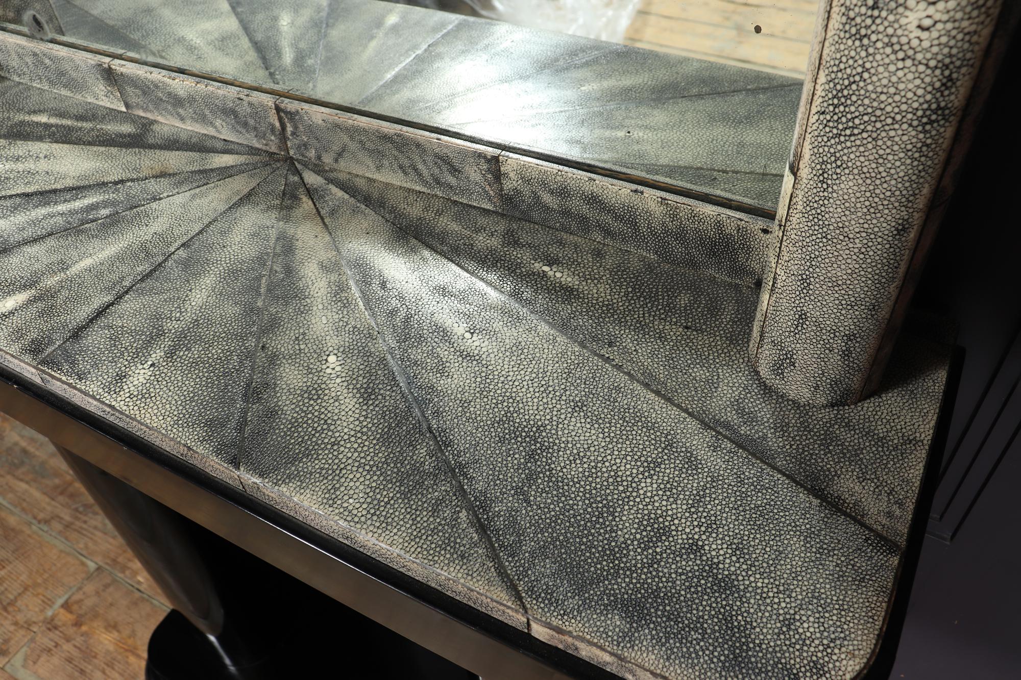Ebonized Art Deco Console and Mirror with Galaushat For Sale