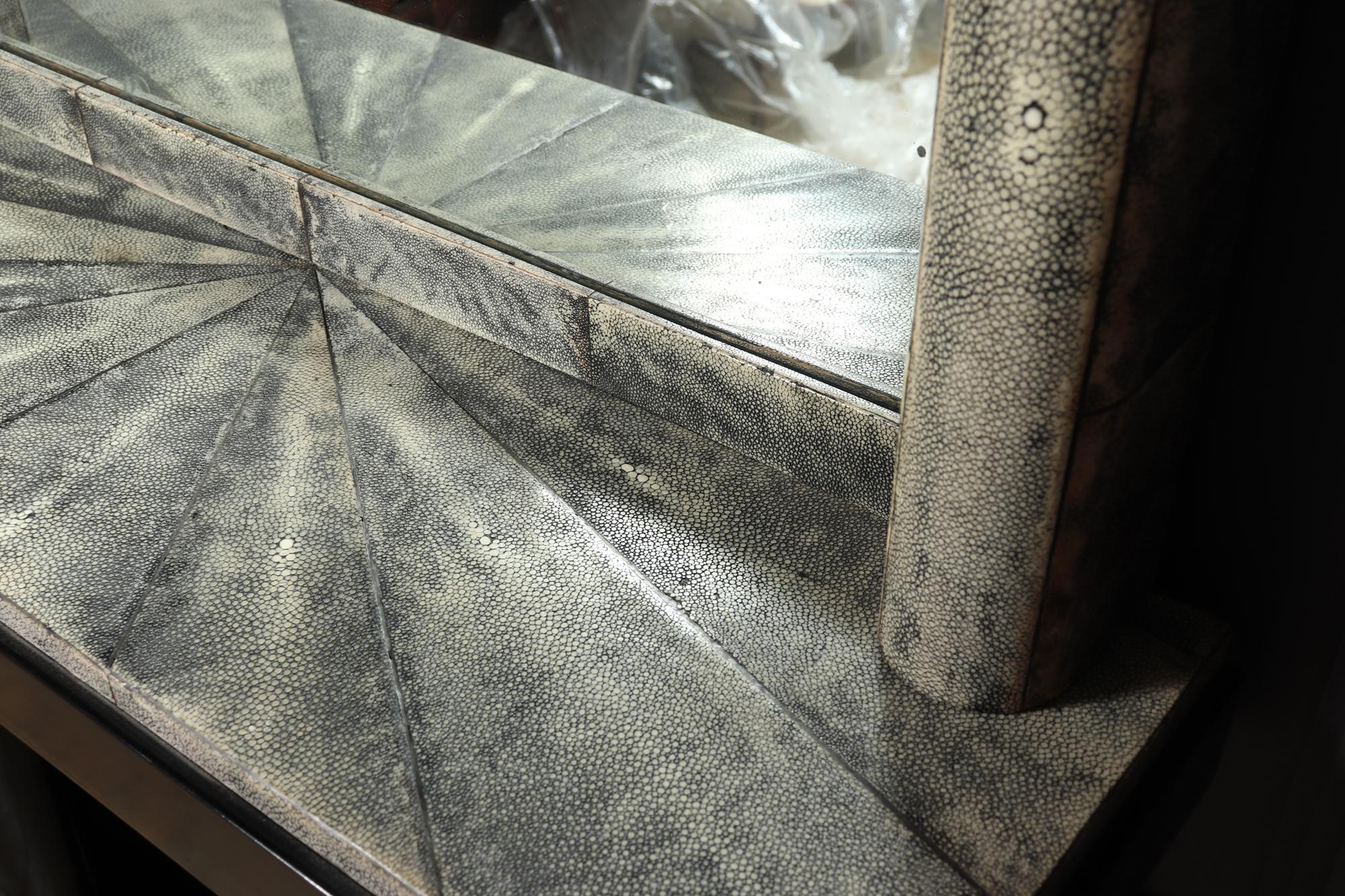 Poplar Art Deco Console and Mirror with Galaushat For Sale