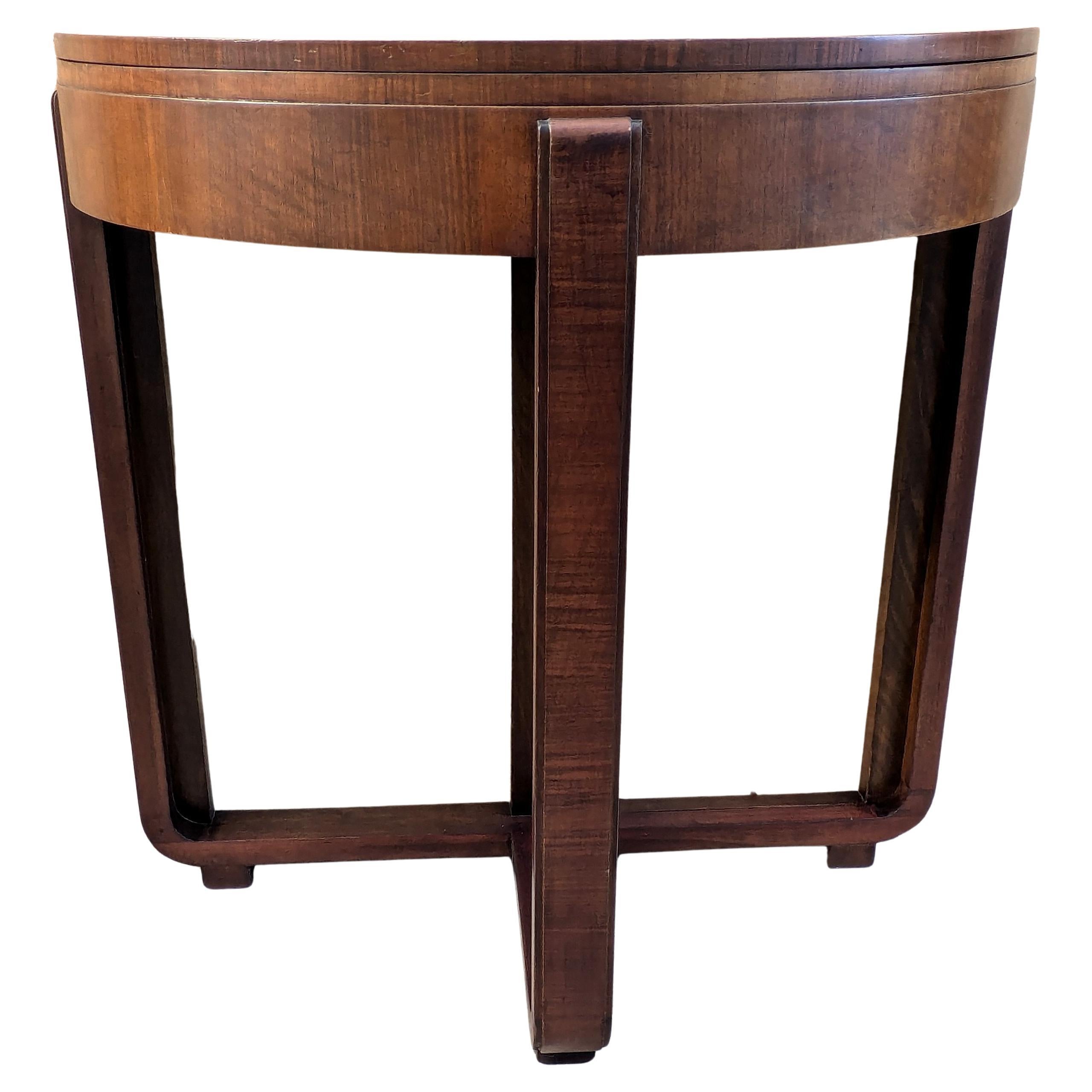 Art Deco Console Folding Games, Card Table , Walnut, English, c1930 Latón en venta