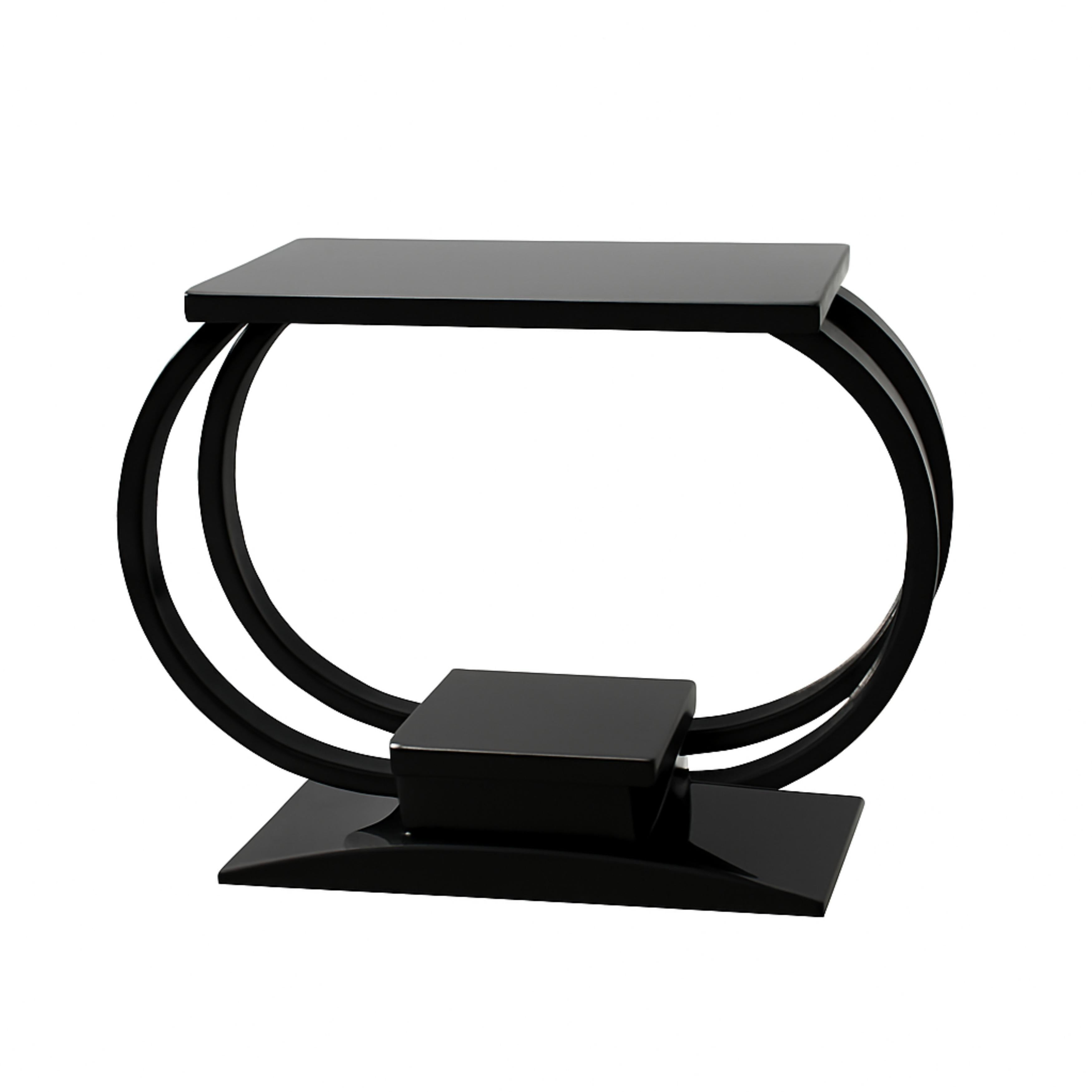 Wood Art Deco Console Hall Black Lacquer Table, 20th Century For Sale