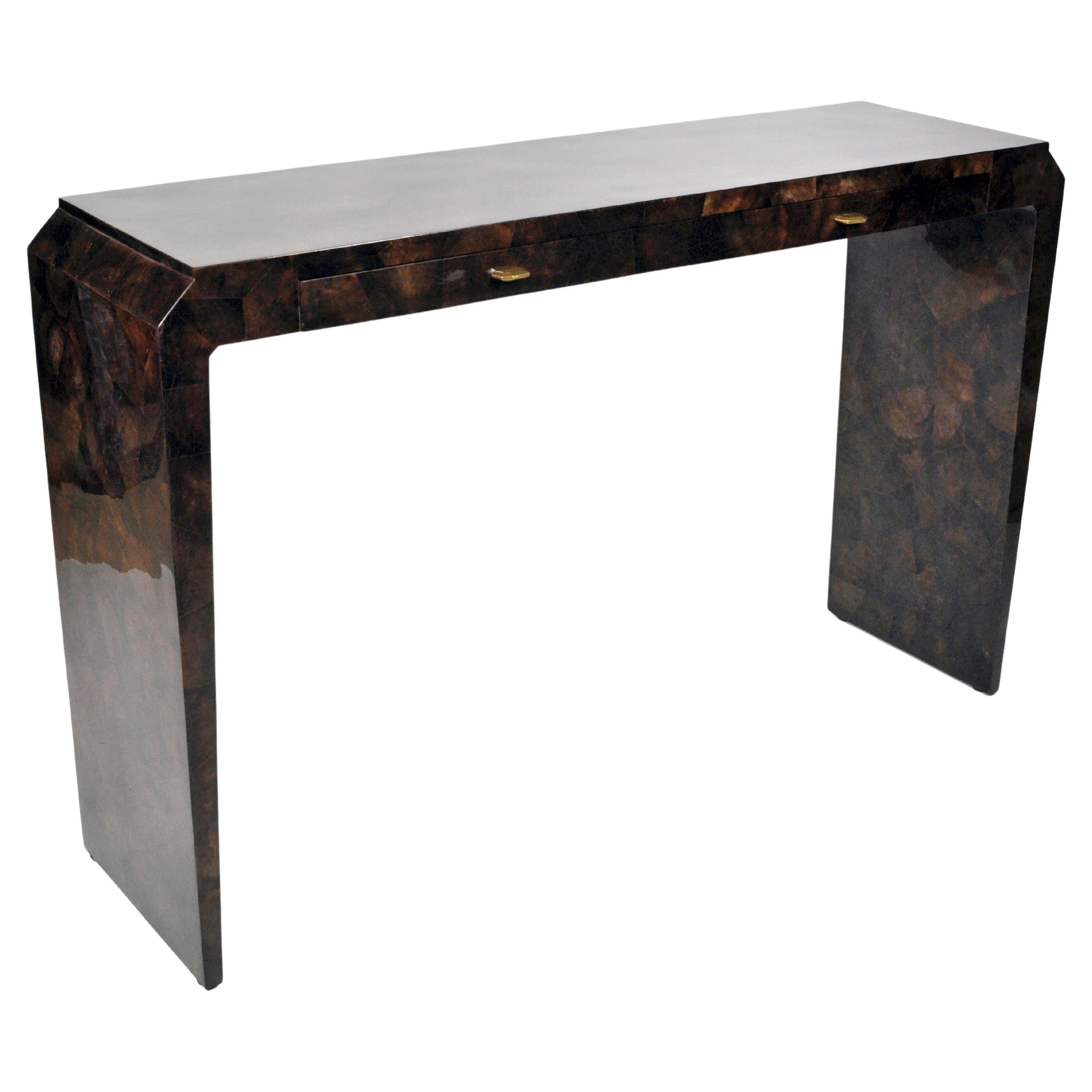 Art Deco Console in Brown Marquetry by Ginger Brown