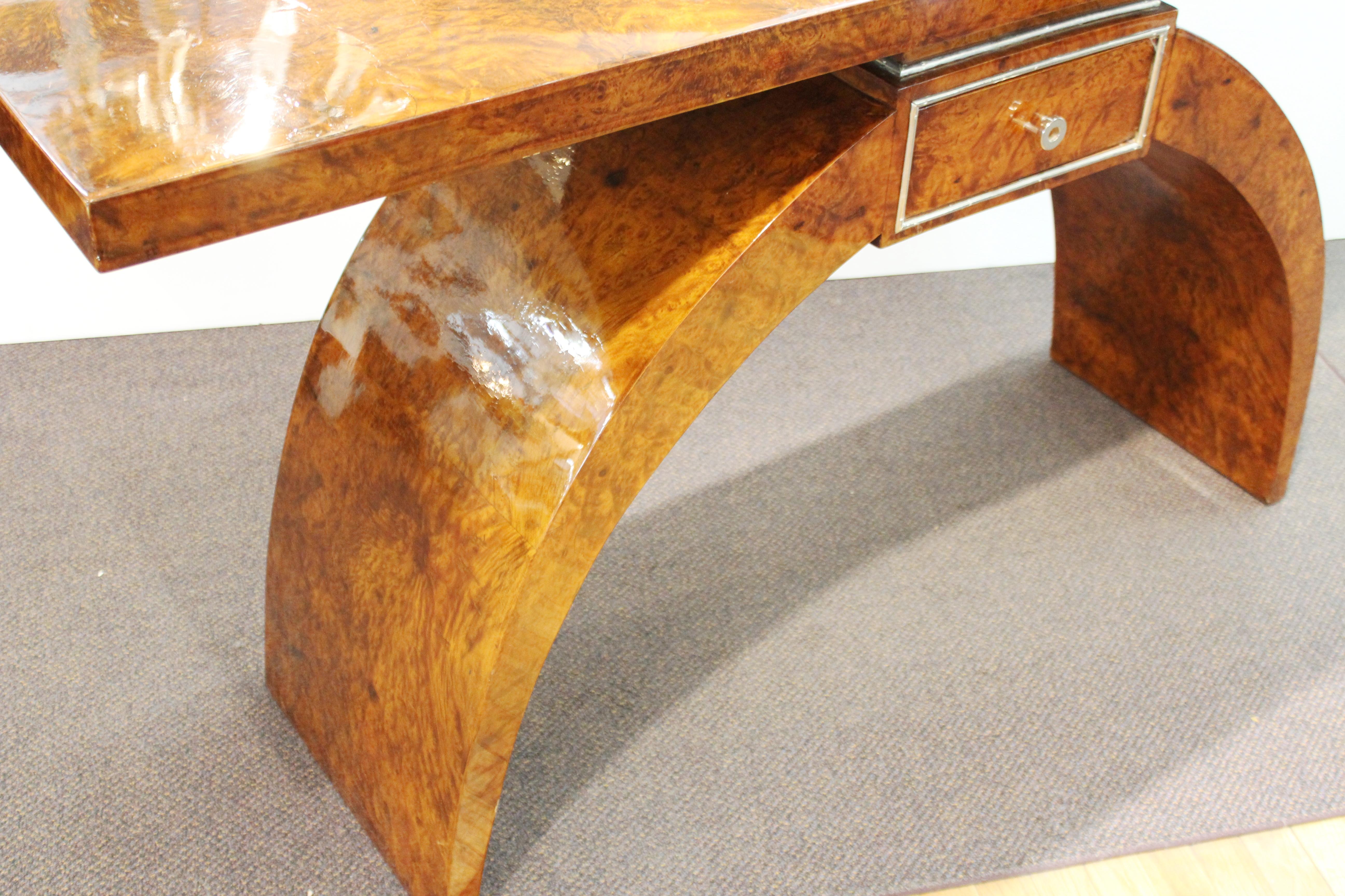 Art Deco Style Console in Burl Wood Veneer 6