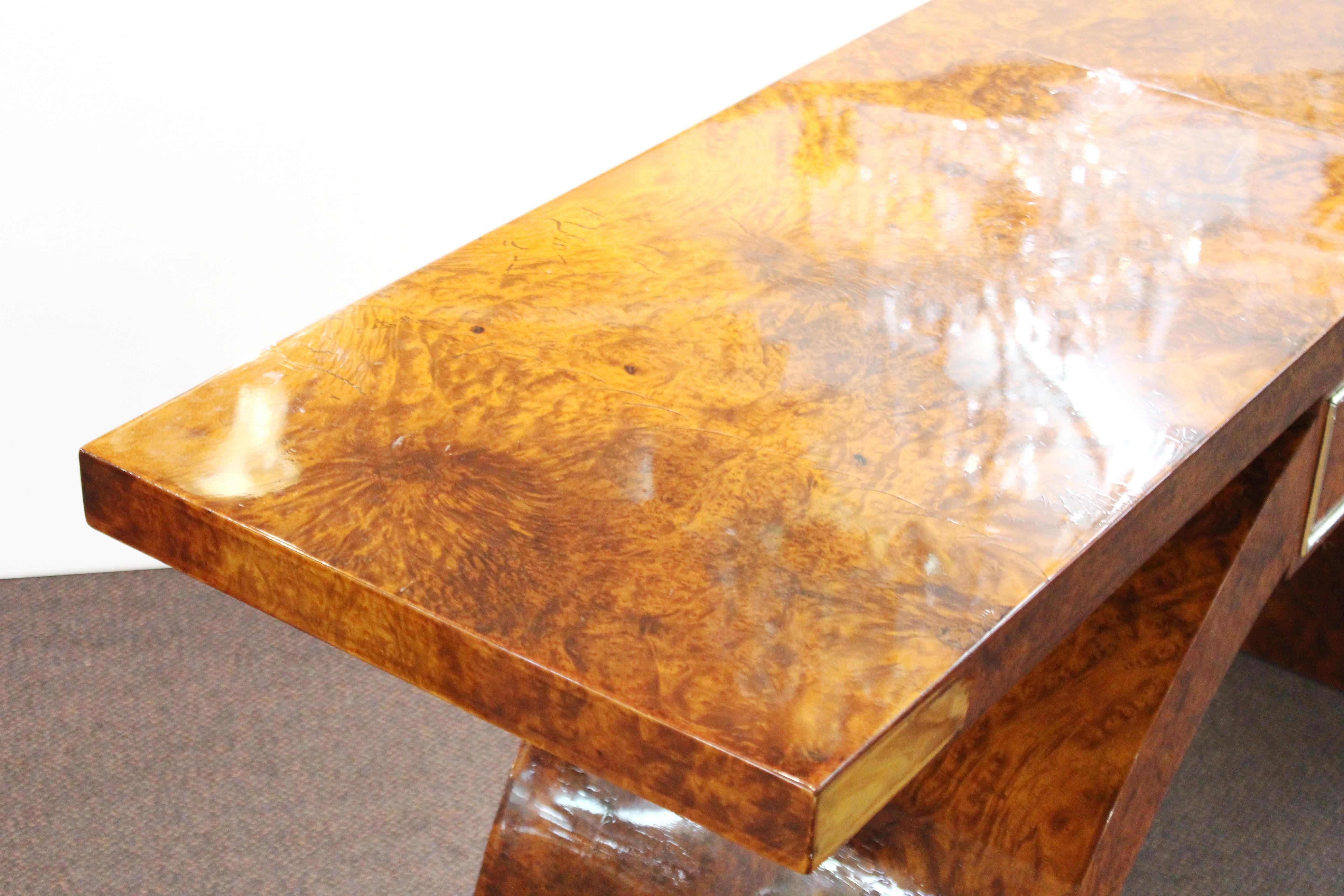 Art Deco Style Console in Burl Wood Veneer 11