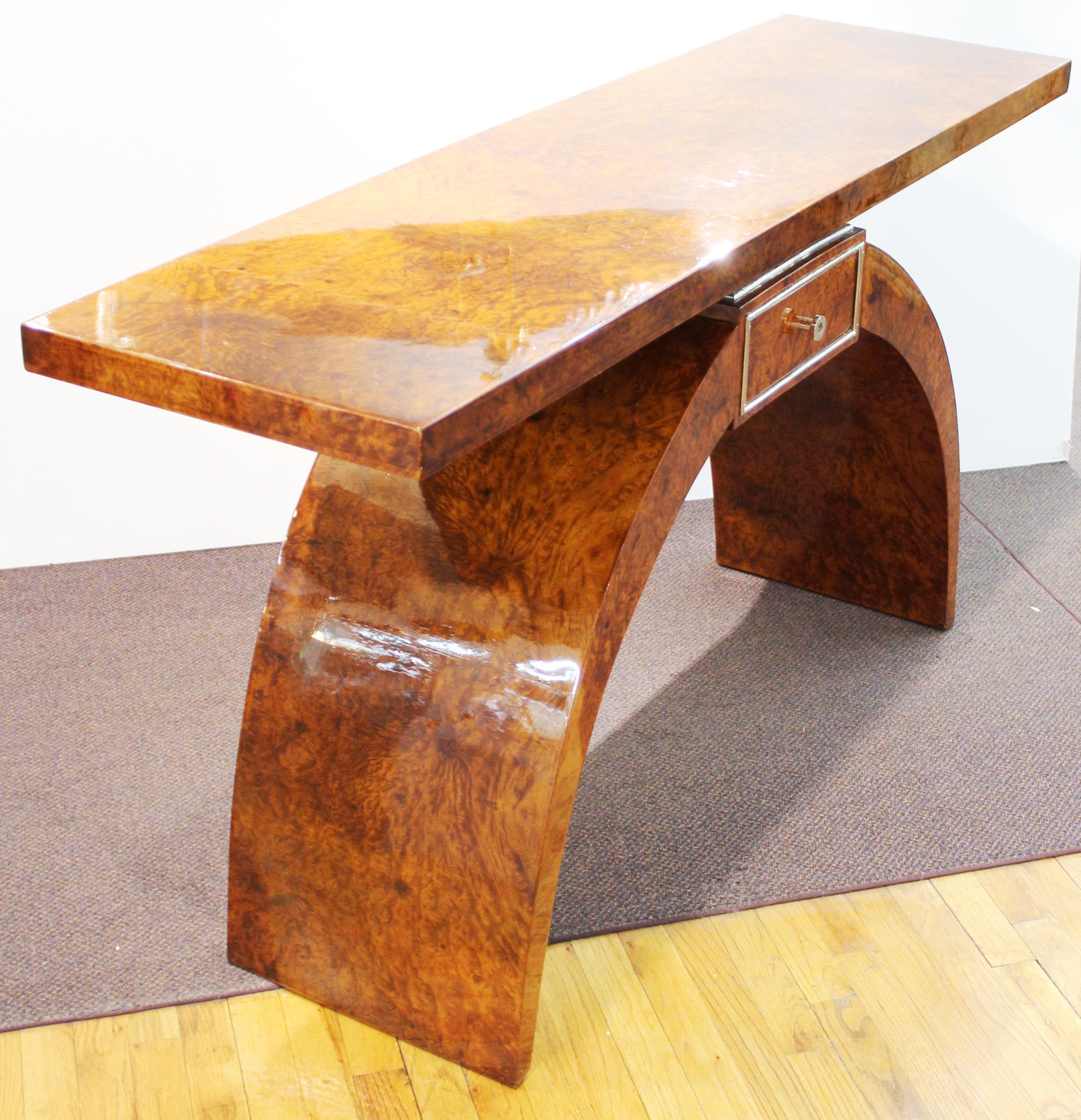 Art Deco Style Console in Burl Wood Veneer In Good Condition In Astoria, NY
