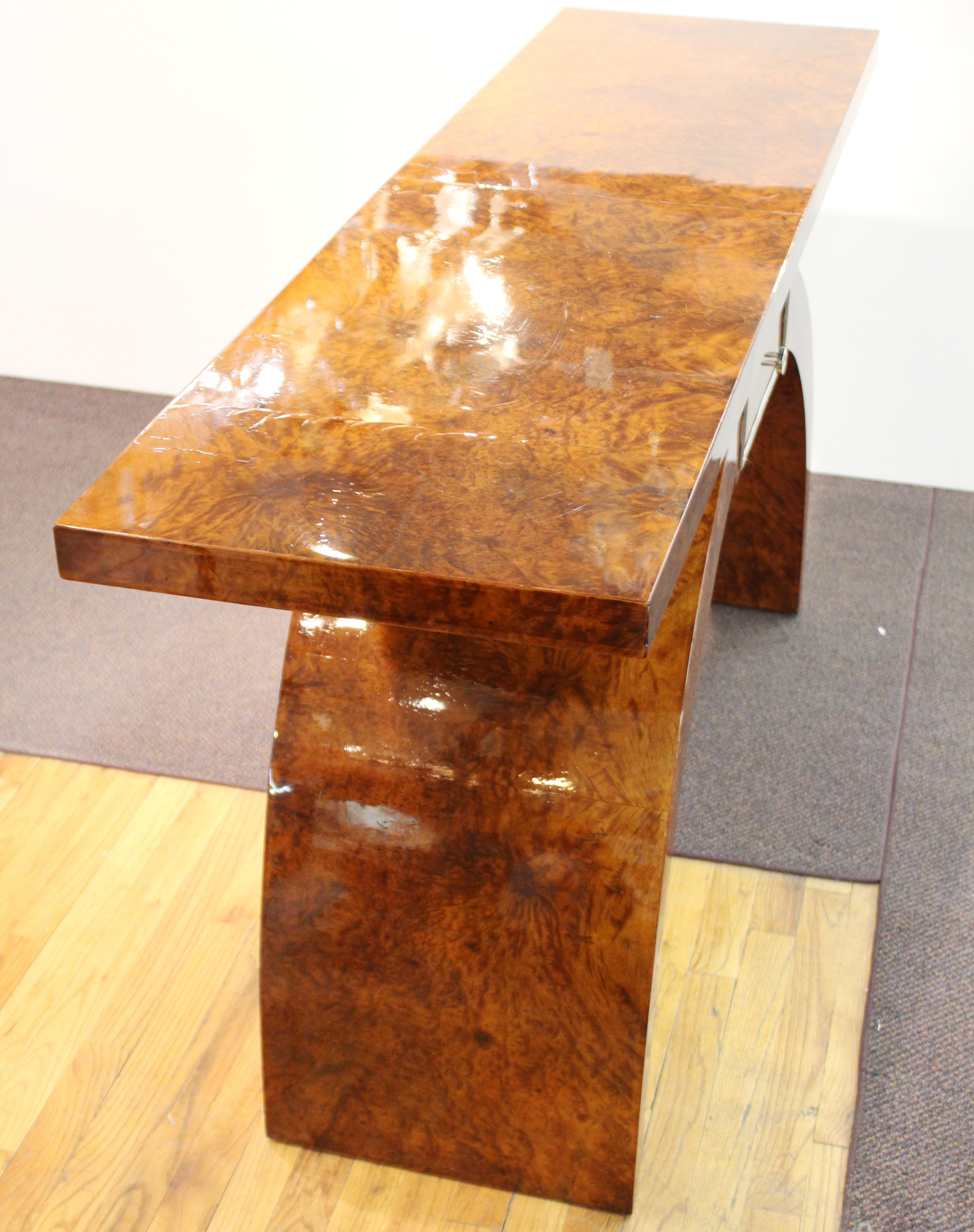 20th Century Art Deco Style Console in Burl Wood Veneer