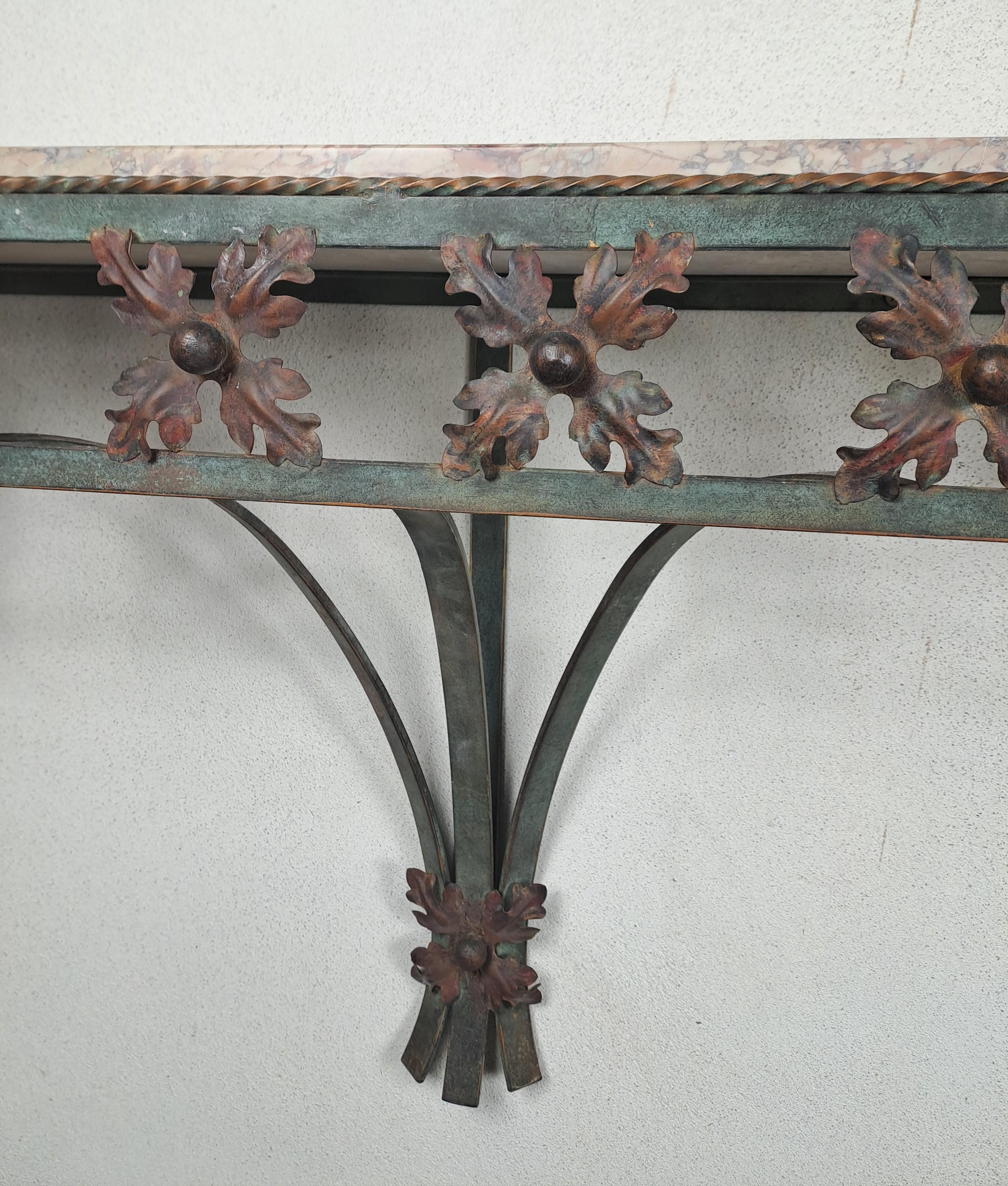 Art-deco Console In Wrought Iron And Marble For Sale 4