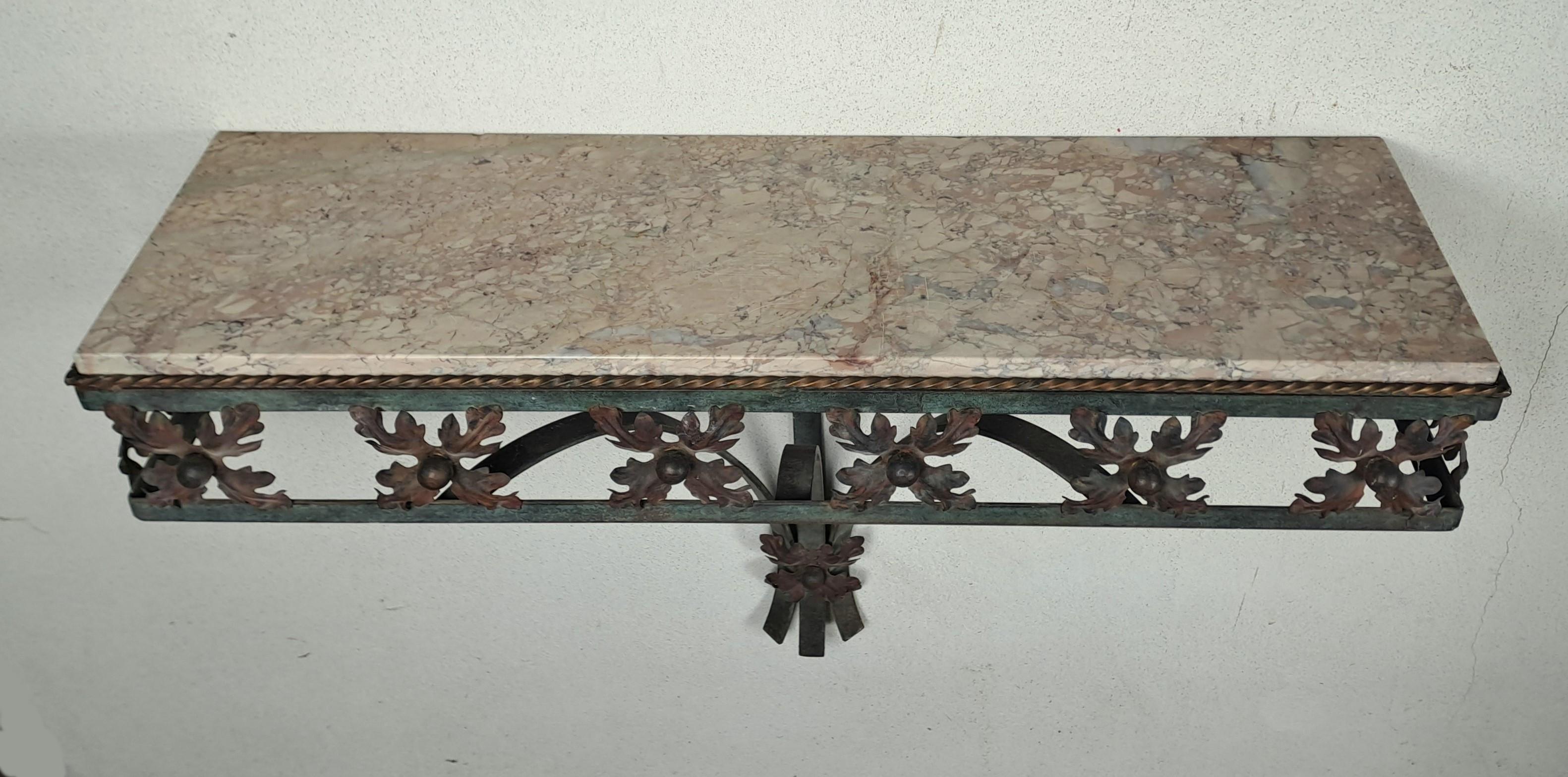Art-deco Console In Wrought Iron And Marble For Sale 5