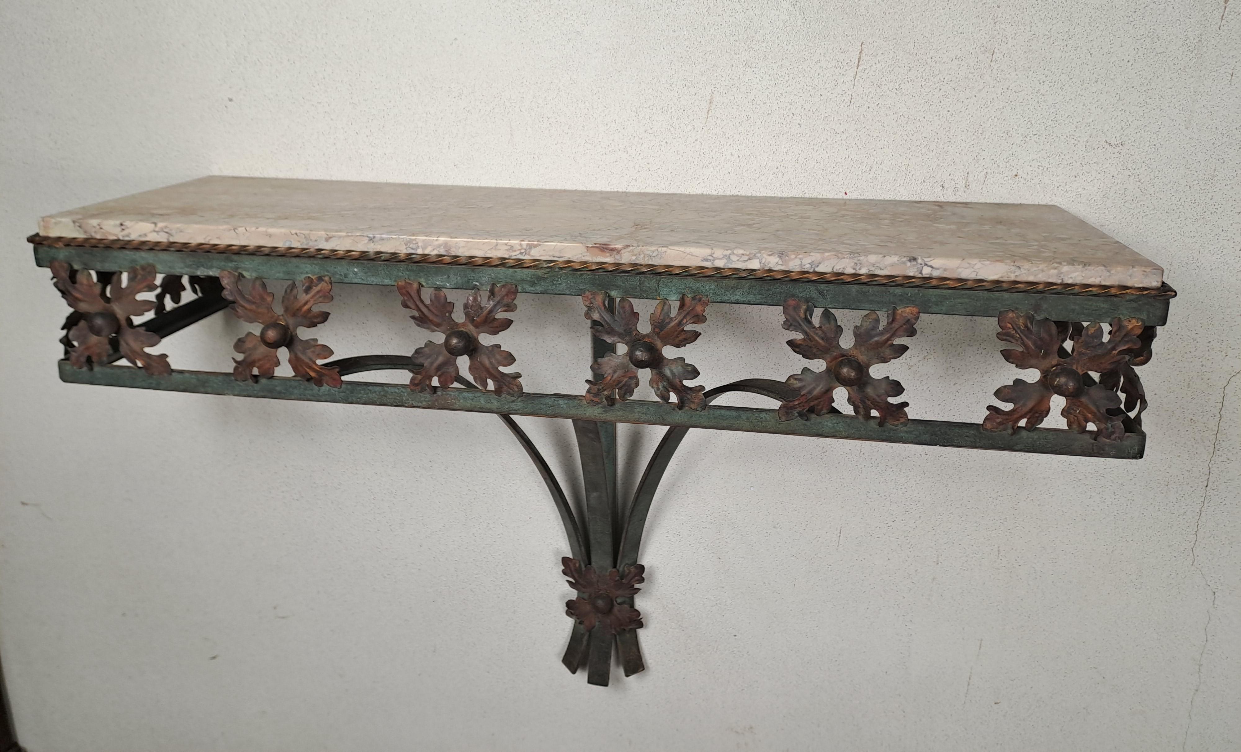 Art Deco Art-deco Console In Wrought Iron And Marble For Sale