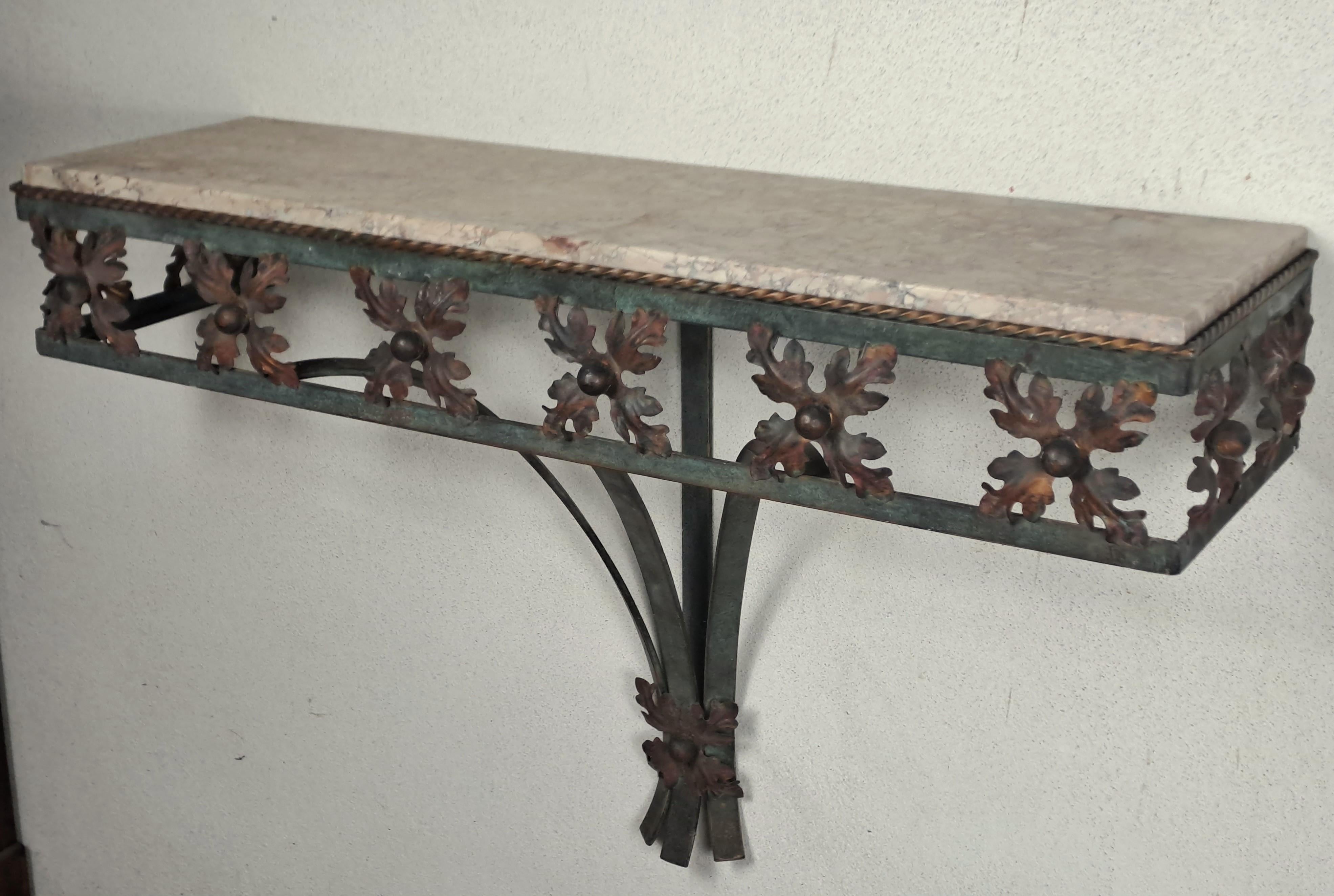 French Art-deco Console In Wrought Iron And Marble