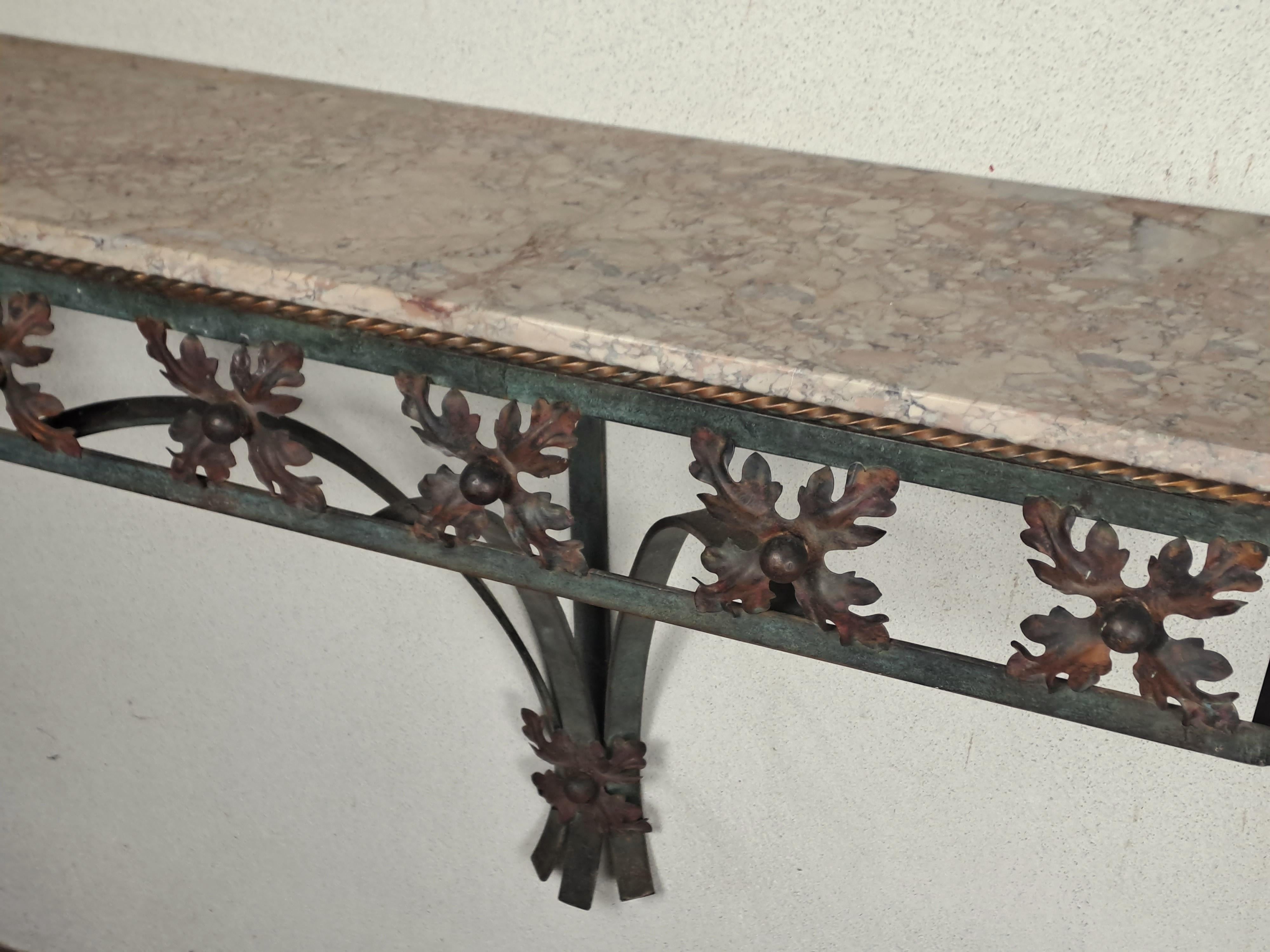 Art-deco Console In Wrought Iron And Marble In Good Condition For Sale In BARSAC, FR