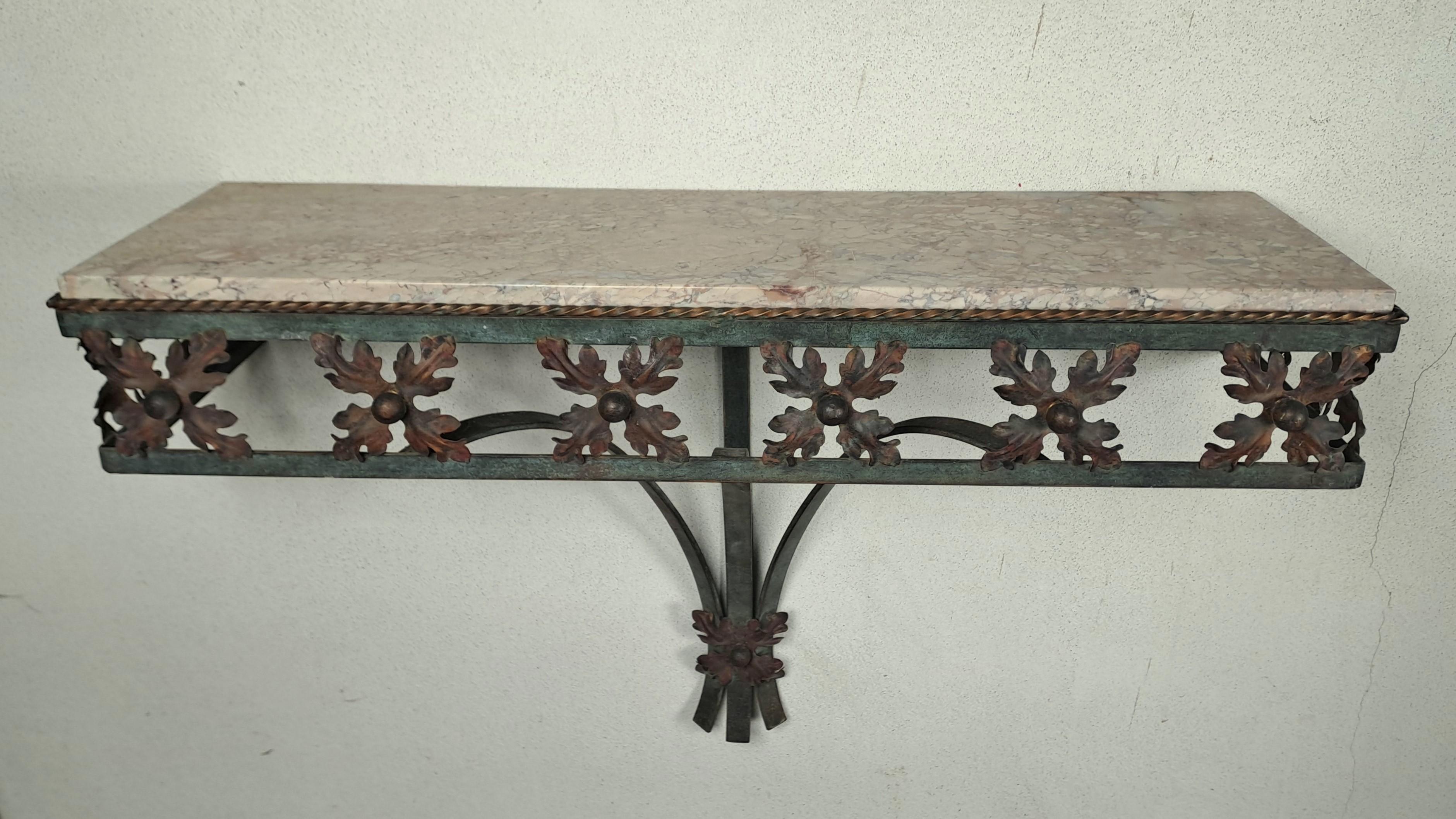 20th Century Art-deco Console In Wrought Iron And Marble For Sale