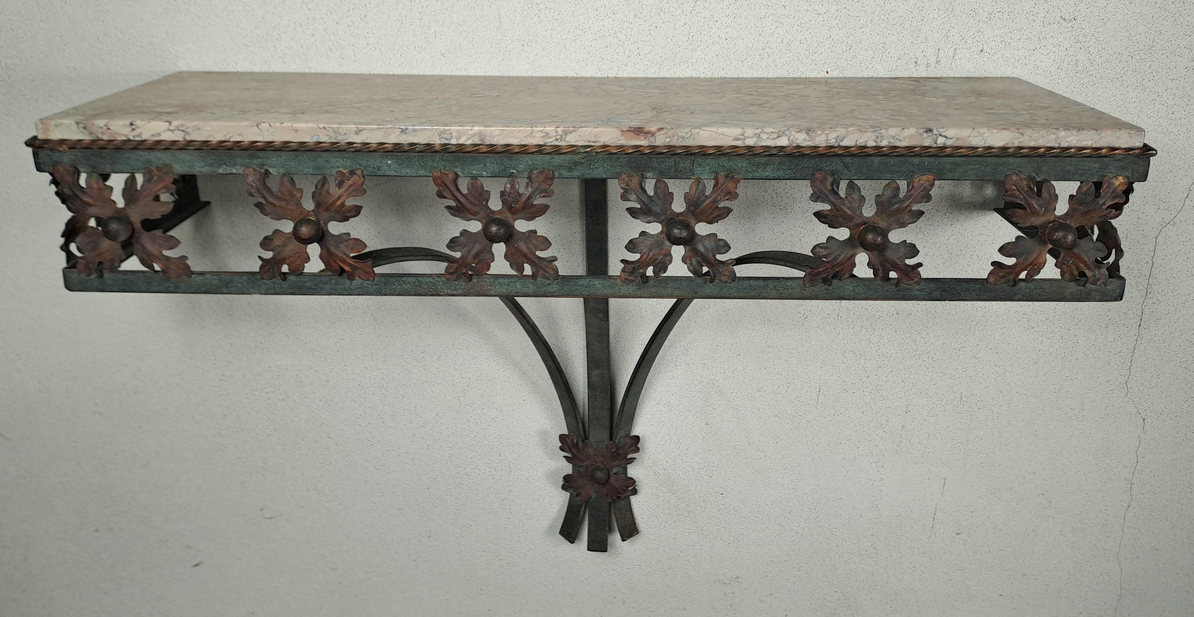 Art-deco Console In Wrought Iron And Marble 1