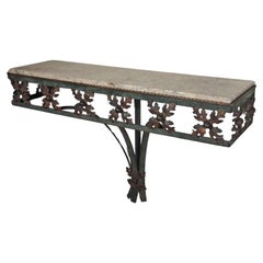 Retro Art-deco Console In Wrought Iron And Marble