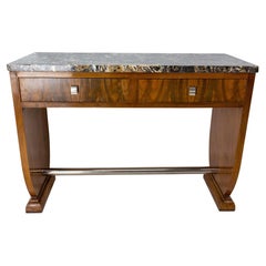 Art Deco Console or Desk with two Drawers Marble Top, Walnut, France, circa 1930
