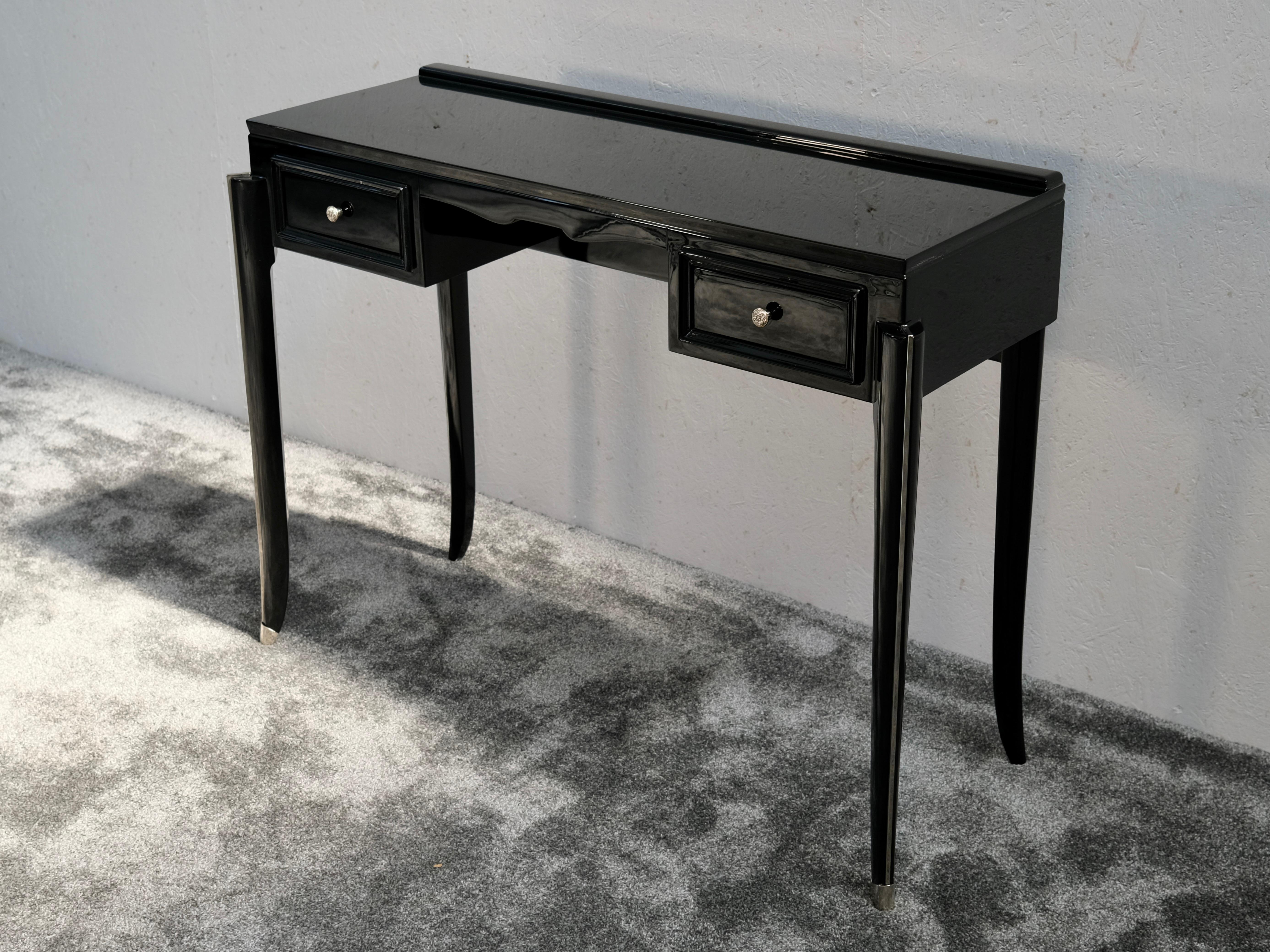 Art Deco Konsole oder Waschtisch in schwarzem Lack mit Metallverzierungen, 1930er Jahre im Angebot 2