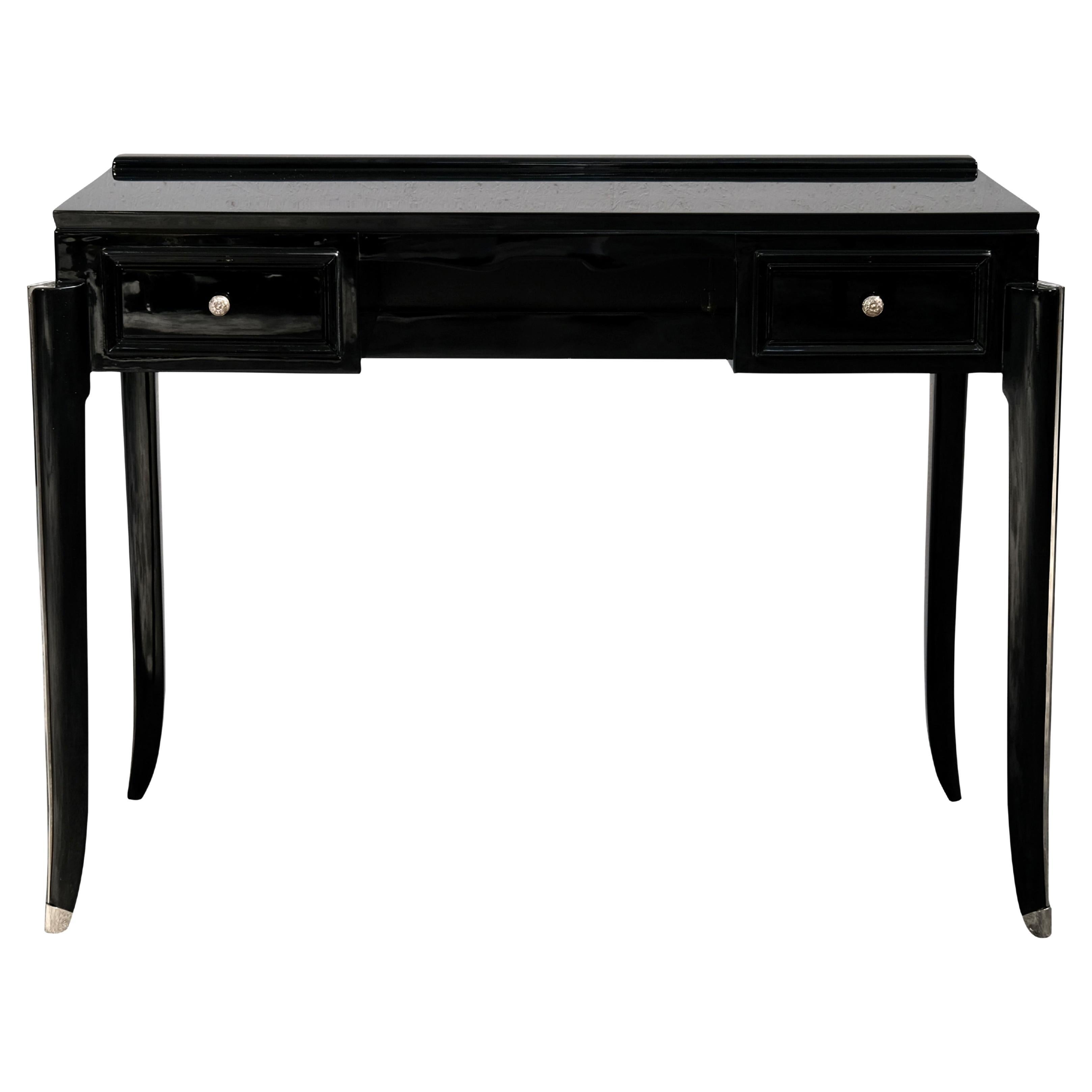 Art Deco Konsole oder Waschtisch in schwarzem Lack mit Metallverzierungen, 1930er Jahre im Angebot