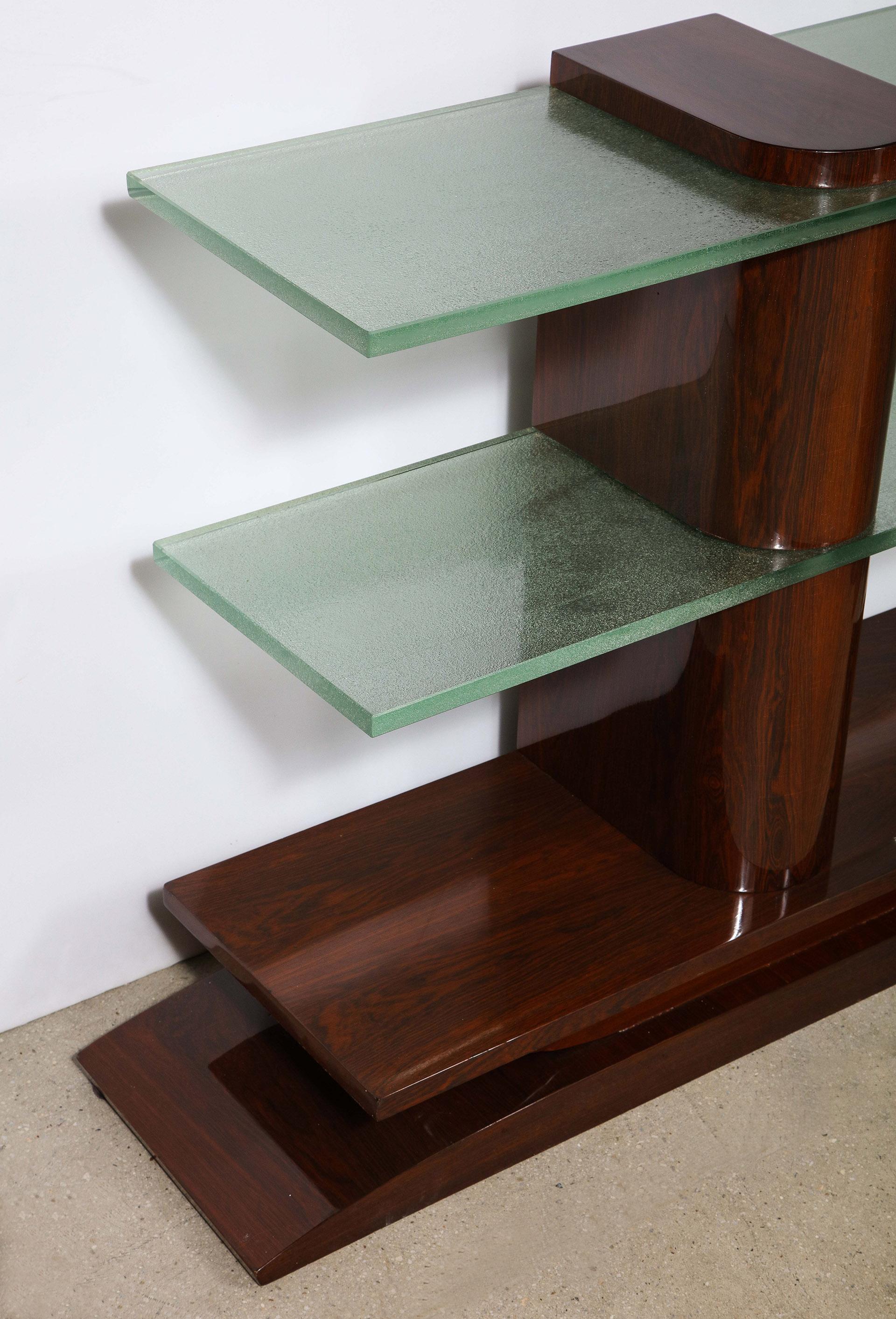 Gobain Glass Shelved Art Deco Three-Tier Console  In Good Condition In New York, NY