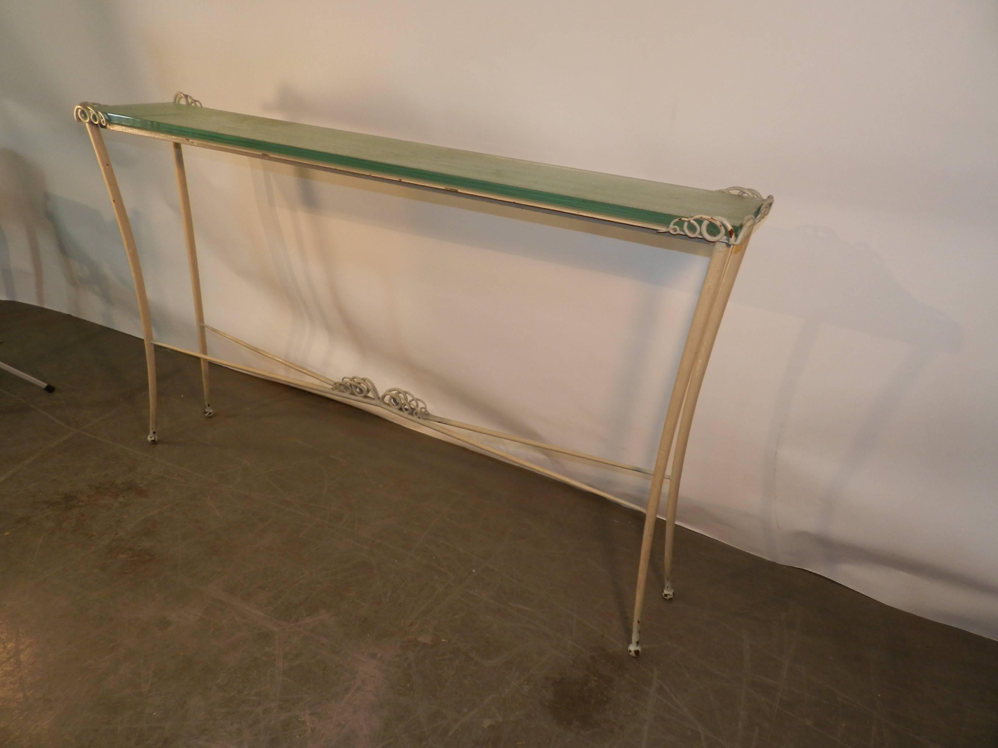 French Art Deco Console Table in Lacquered Metal and Glass Saint Gobain, 1940-1950 For Sale