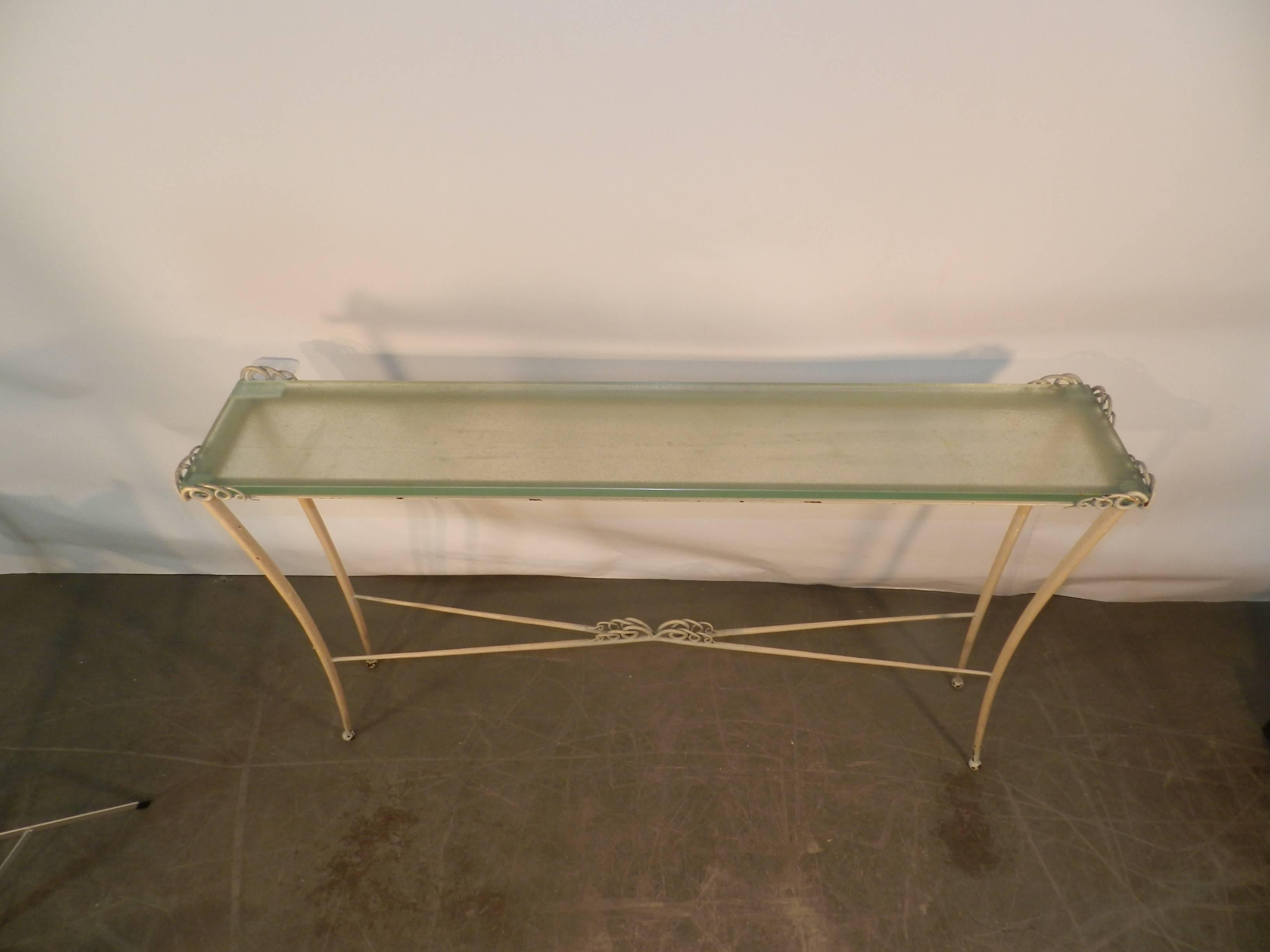 20th Century Art Deco Console Table in Lacquered Metal and Glass Saint Gobain, 1940-1950 For Sale