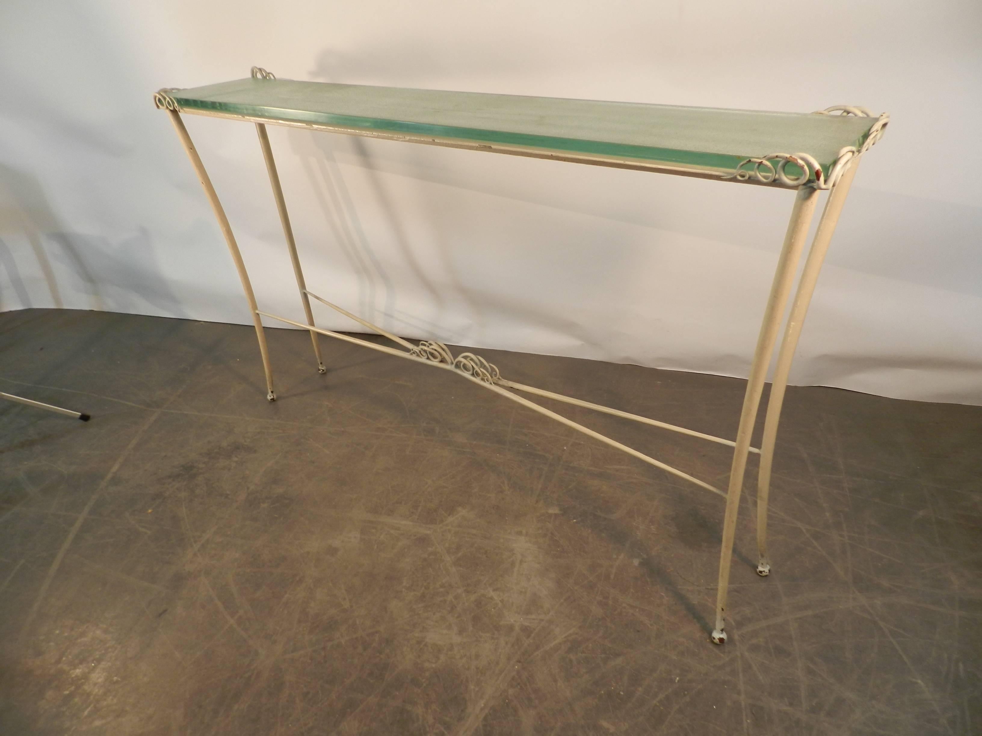 Art Deco Console Table in Lacquered Metal and Glass Saint Gobain, 1940-1950 For Sale 1