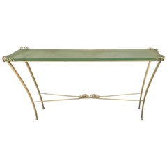 Retro Art Deco Console Table in Lacquered Metal and Glass Saint Gobain, 1940-1950