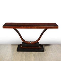Art Deco Console Table in Walnut & Black Lacquer 'France, circa 1935'