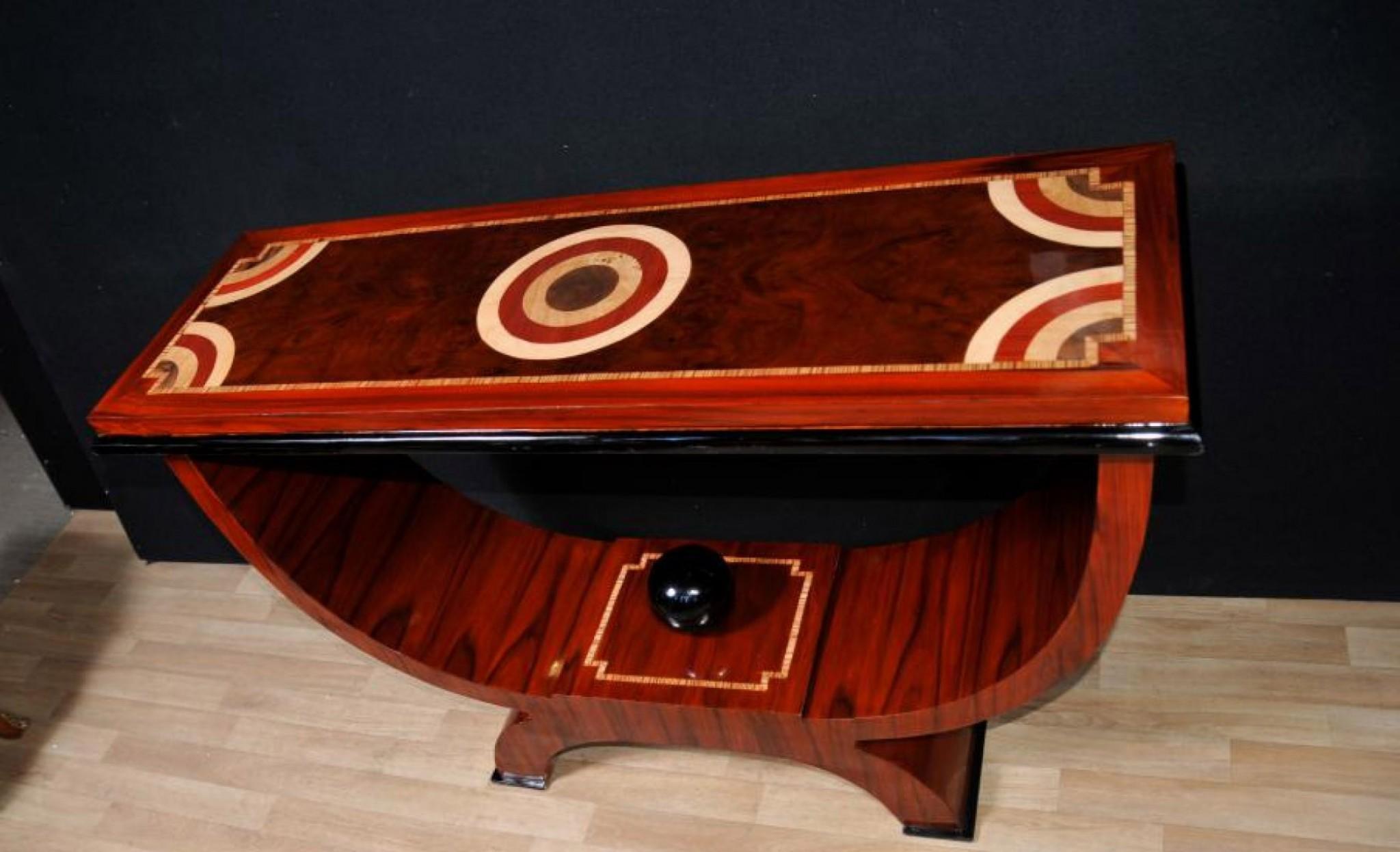 Late 20th Century Art Deco Console Table, Rosewood Marquetry Inlay For Sale