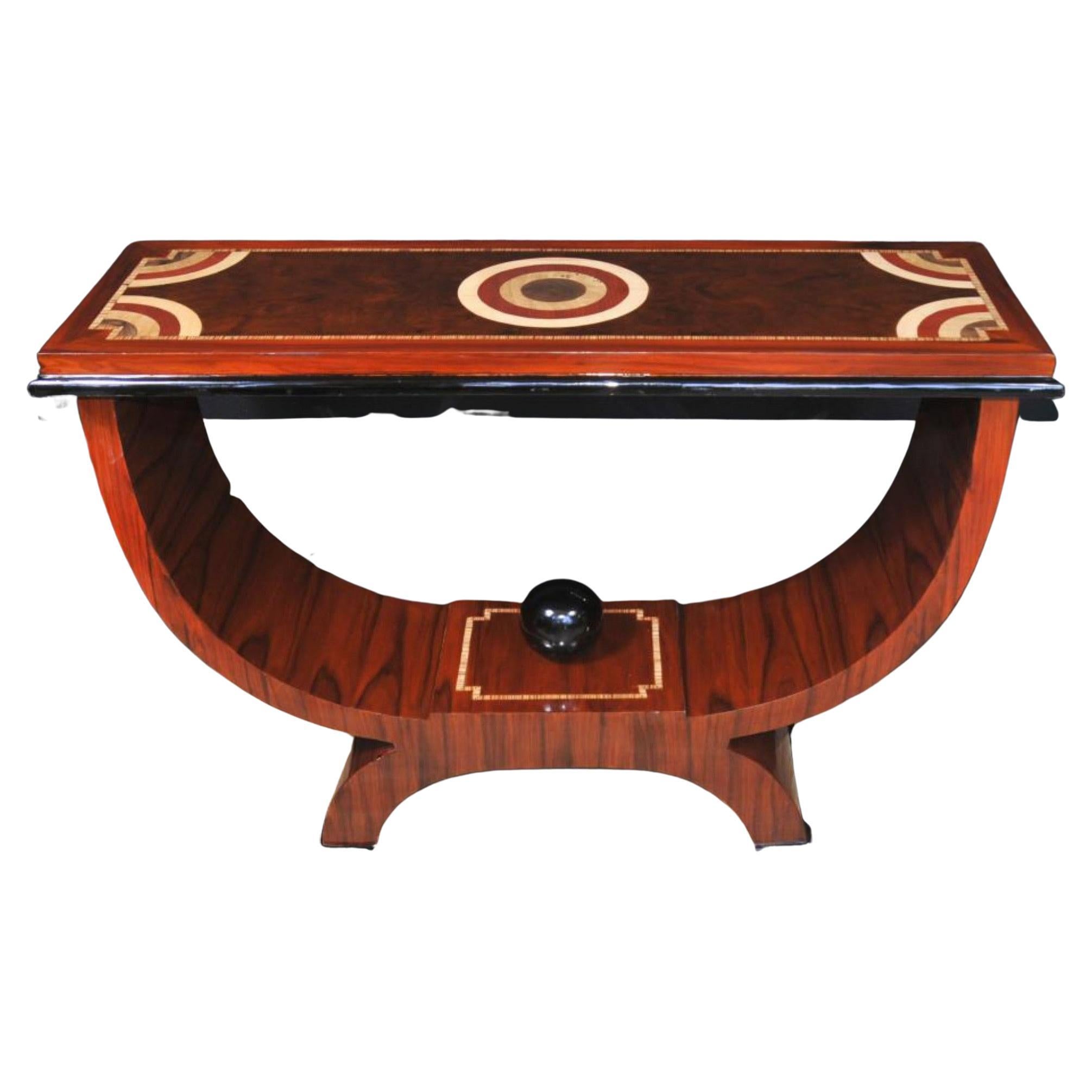 Art Deco Console Table, Rosewood Marquetry Inlay For Sale