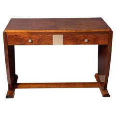 Art Deco Console Table, Thuja Burl, Ice Birch, Silver, Lacquer France circa 1925