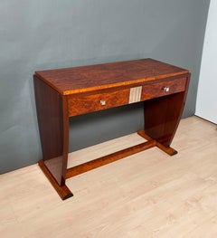 Art Deco Console Table, Thuja Burl, Ice Birch, Silver, Lacquer France circa 1925