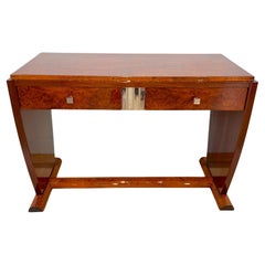 Art Deco Console Table, Thuja Burl, Ice Birch, Silver, Lacquer France circa 1925