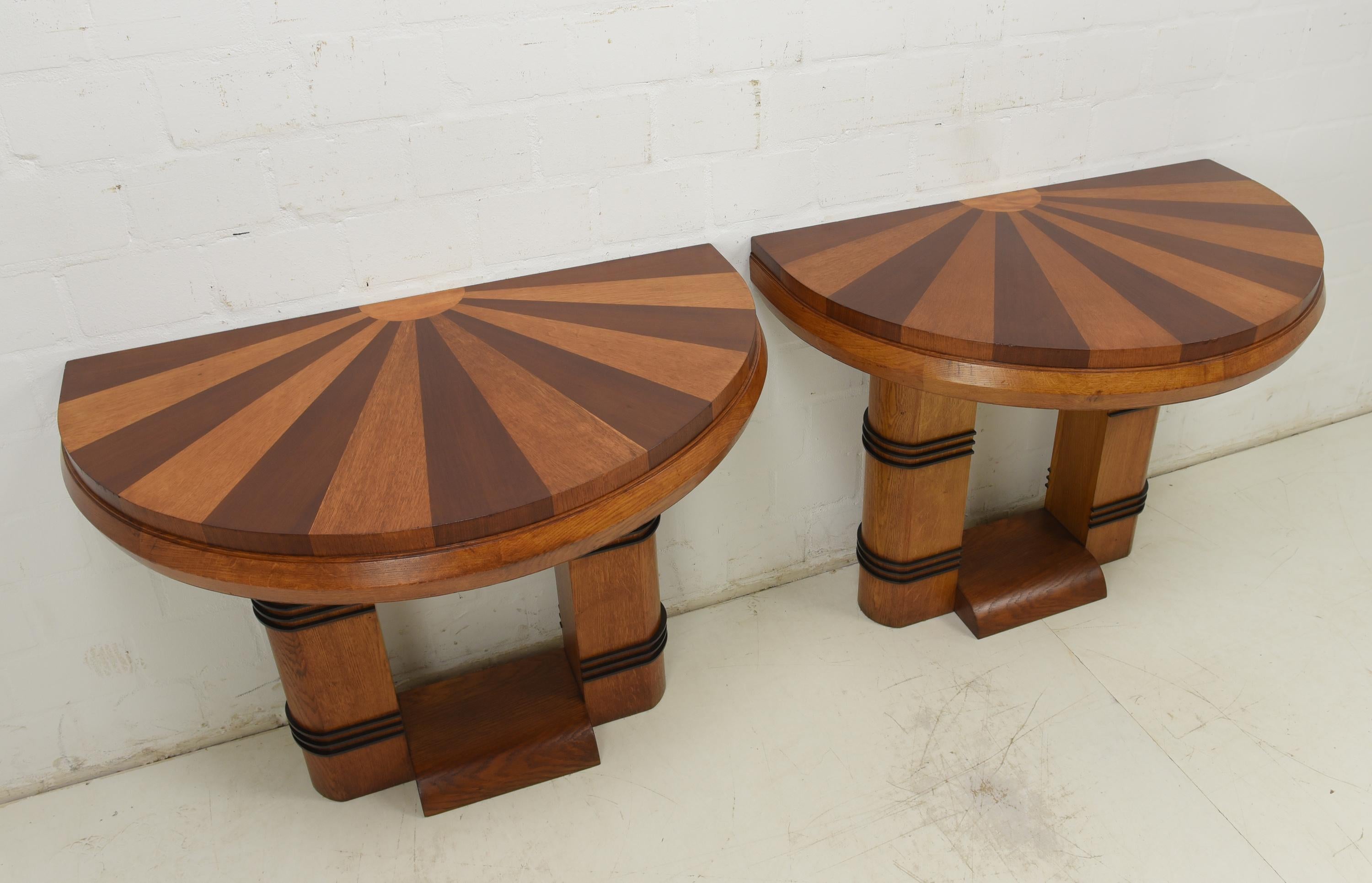 Art Deco Console Table / Wall Table in Oak Mahogany 1/2, 1930 For Sale 6