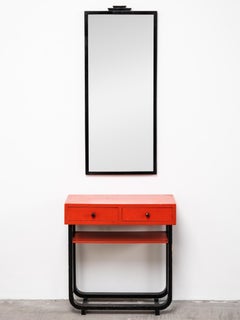 Art Deco Console Table with Drawers and Wall Mirror, Asko, Finland, 1930s