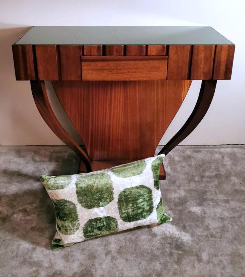 Table console Art Déco avec plateau en verre vert en vente 8