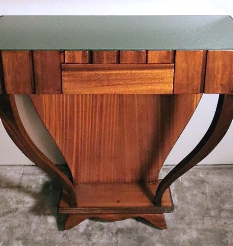 20th Century Art Deco Console Table with Green Glass Top For Sale
